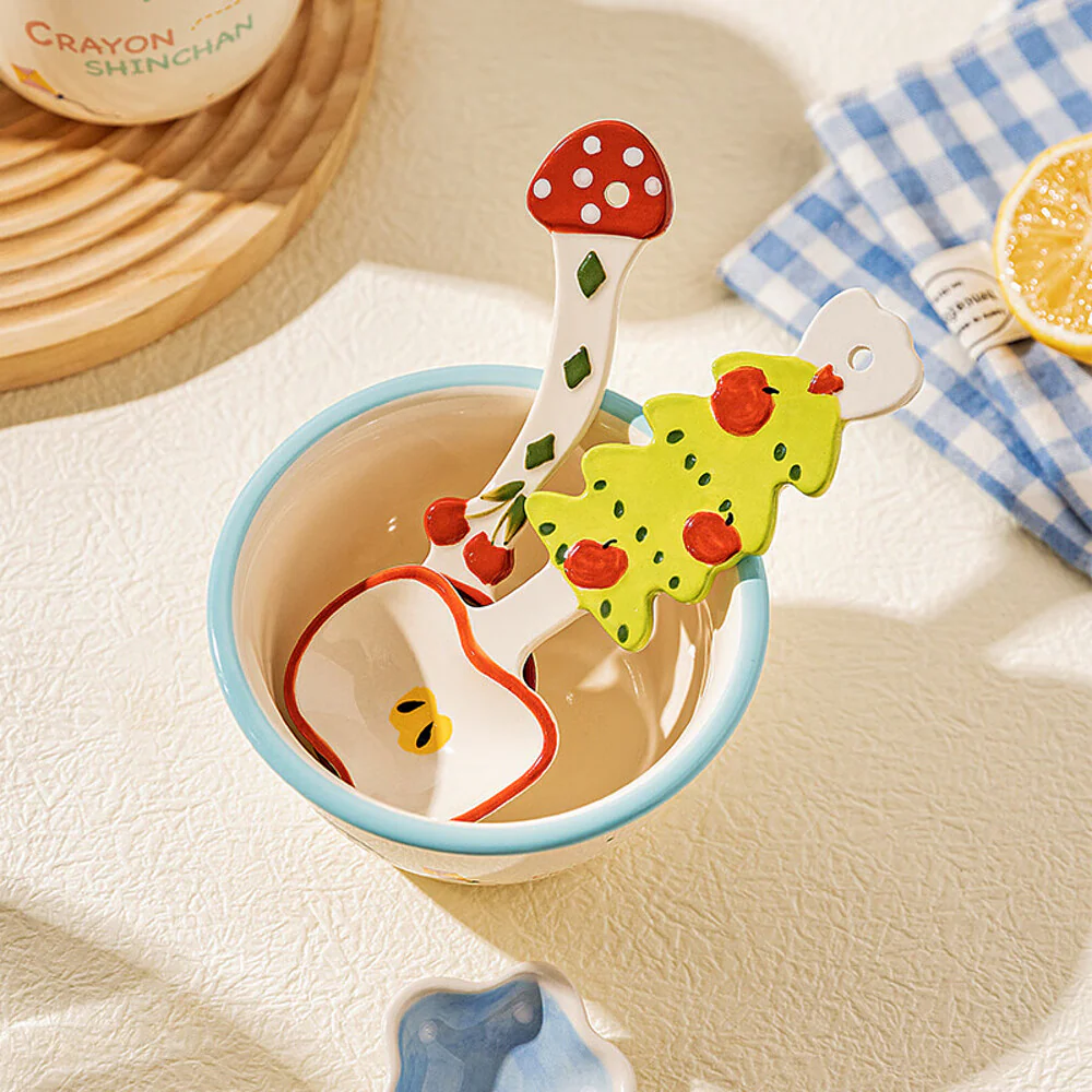 Modern SweetHome Cute Ceramic Spoon - Mushroom and Cherry Design - Image 2