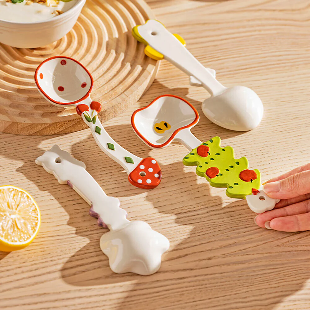 Modern SweetHome Cute Ceramic Spoon - Mushroom and Cherry Design - Image 3