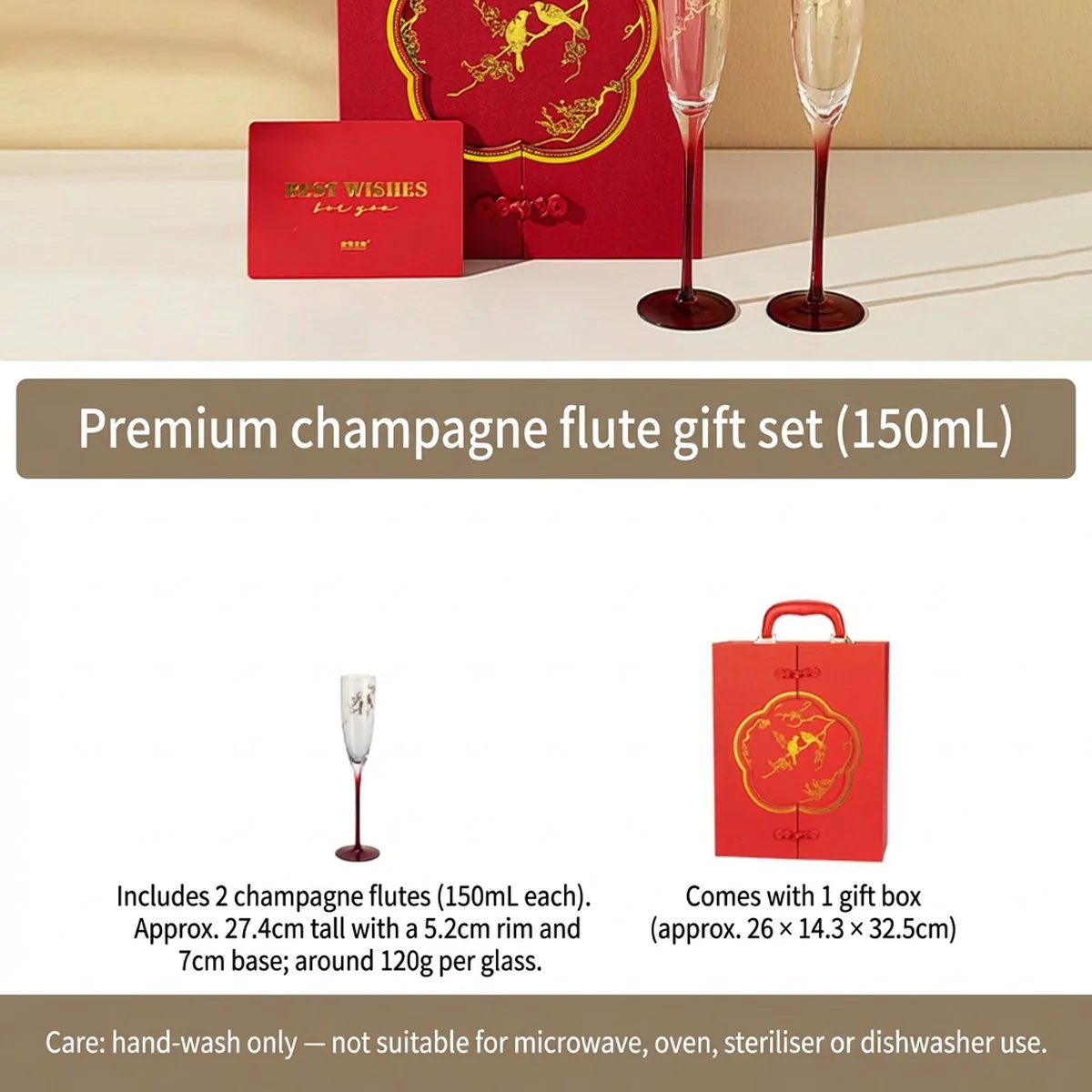 Modern Housewife Designer Champagne Flute Gift Set – 2 Glasses, 150 ml Each – Bridal Toasting Glasses - Image 5