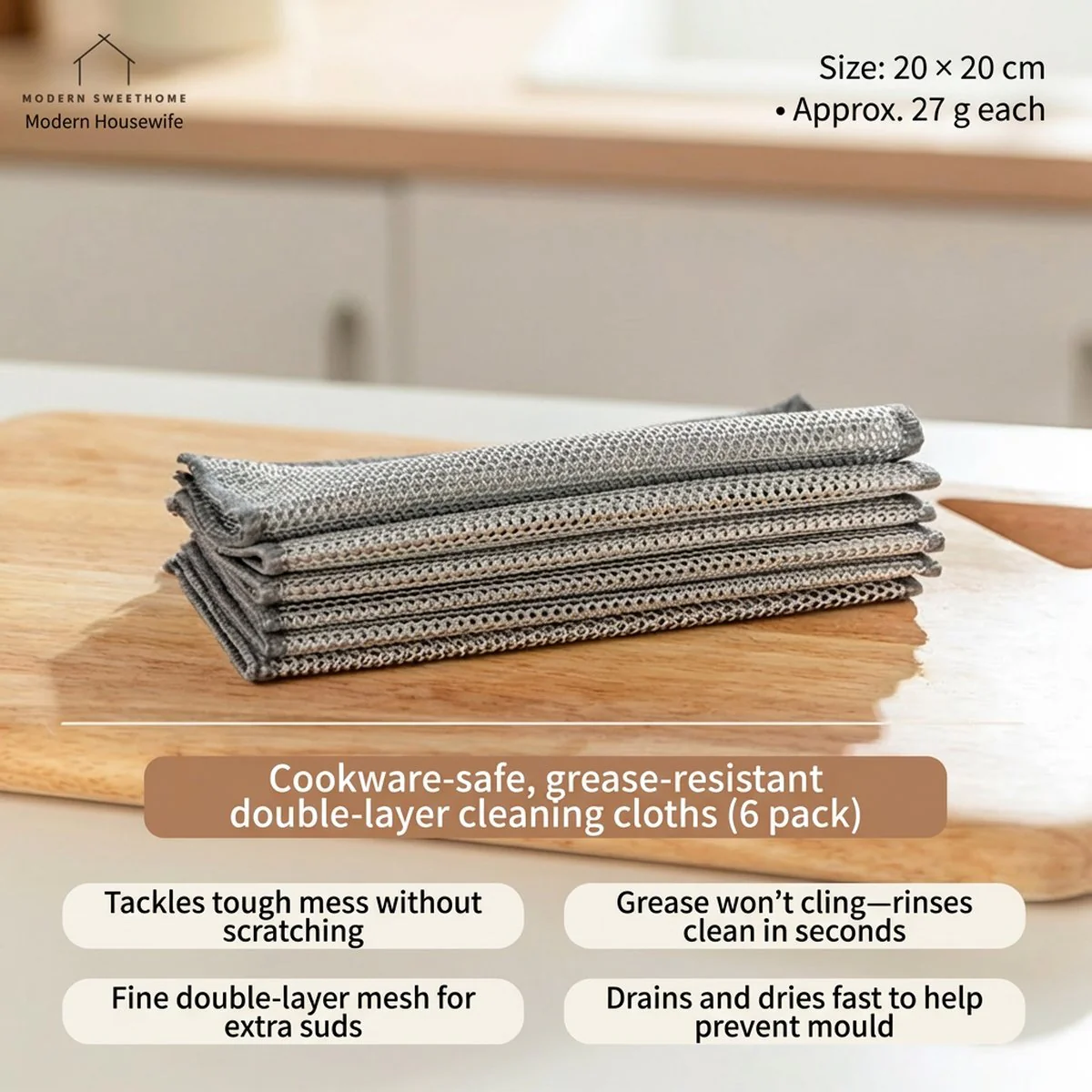Modern Housewife Double-Layer Silver-Fiber Cleaning Cloths - 6 Pieces (20×20cm) - Image 5