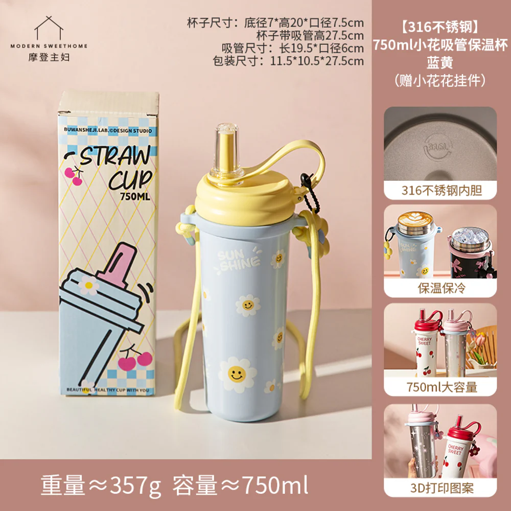 Modern Housewife Floral Straw 316 Stainless Steel Insulated Bottle - 750ml - Image 4