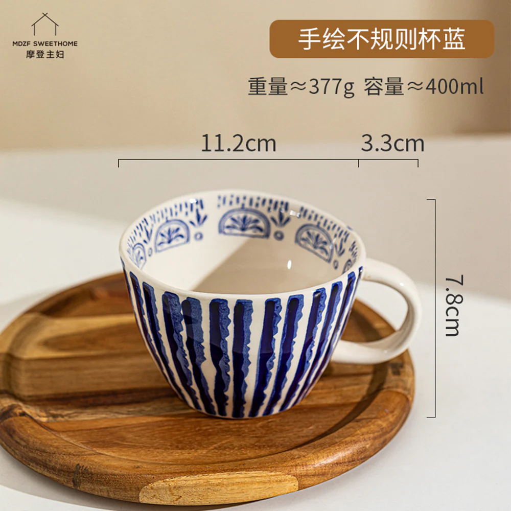 Modern SweetHome Hand-Painted Ceramic Mug - Blue - Image 2