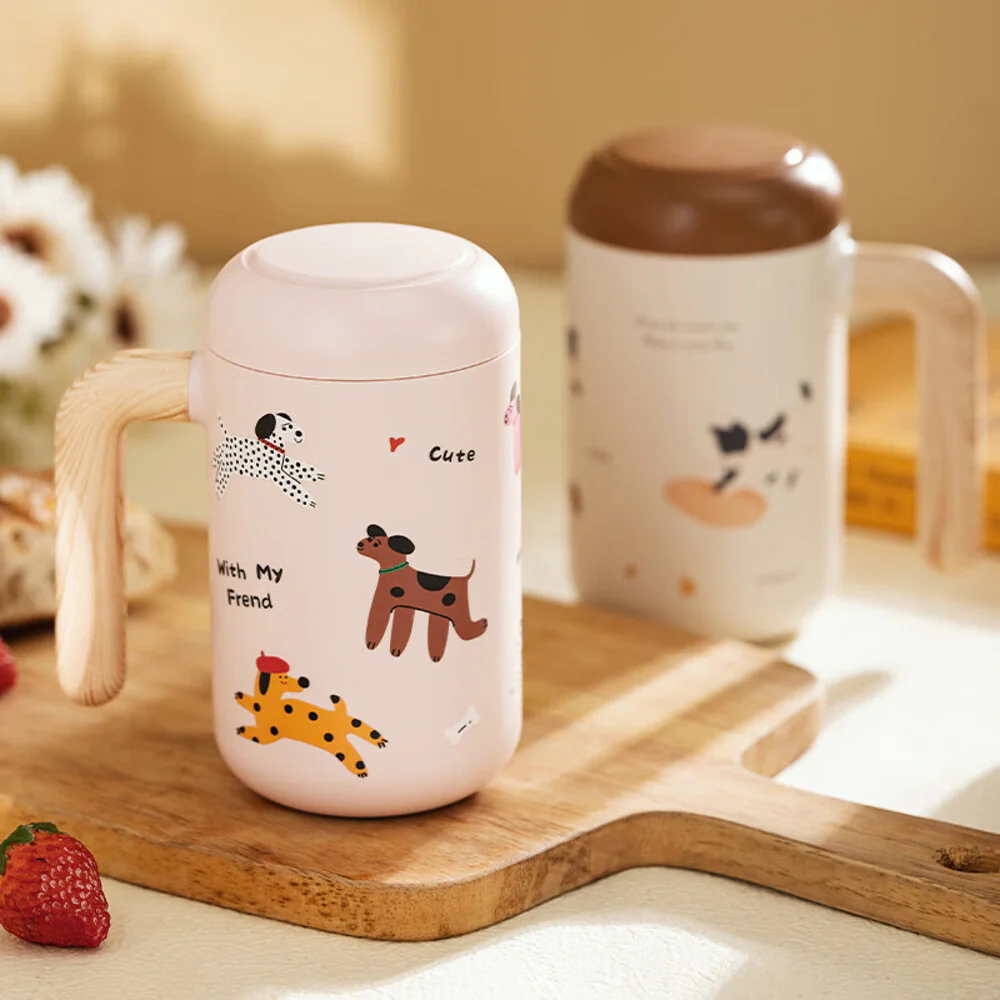 Modern Housewife Happy Puppy Tea Separation 316 Stainless Steel Insulated Mug - Beige, 460ml - Image 3