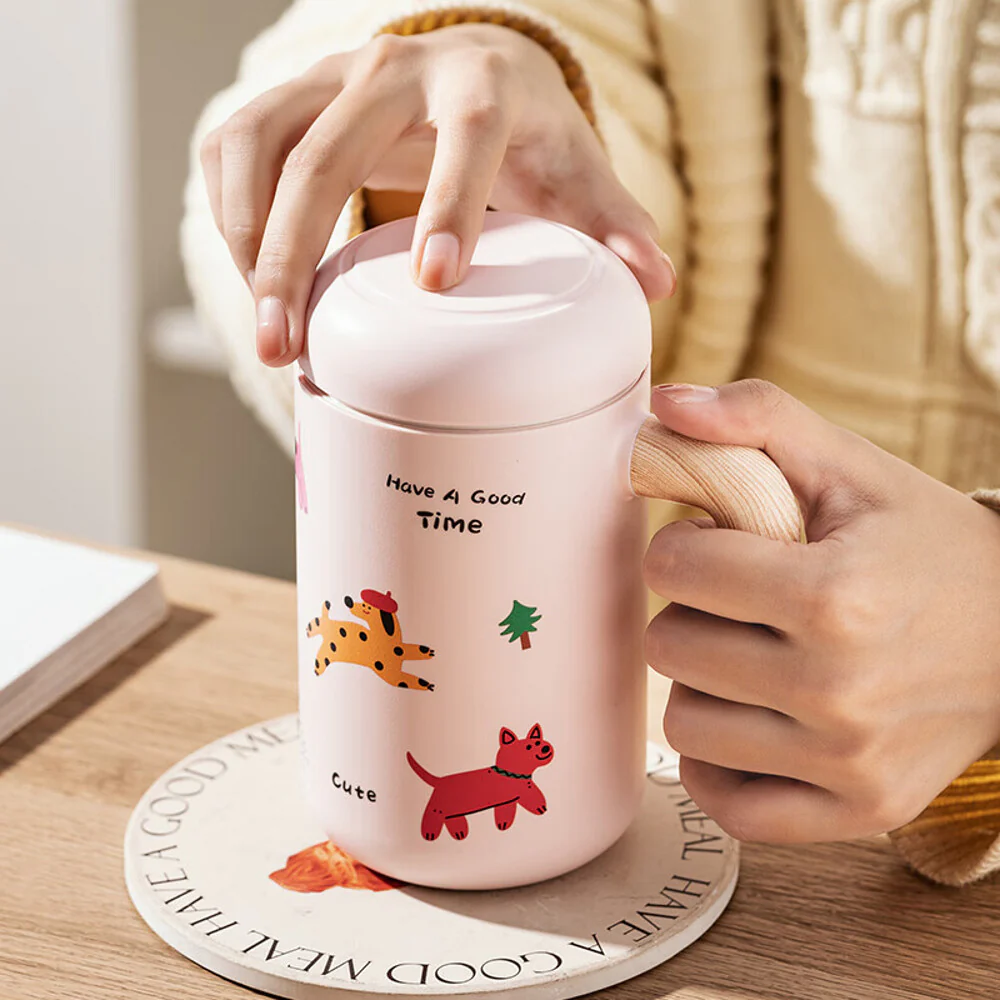 Modern Housewife Happy Puppy Tea Separation 316 Stainless Steel Insulated Mug - Beige, 460ml - Image 4