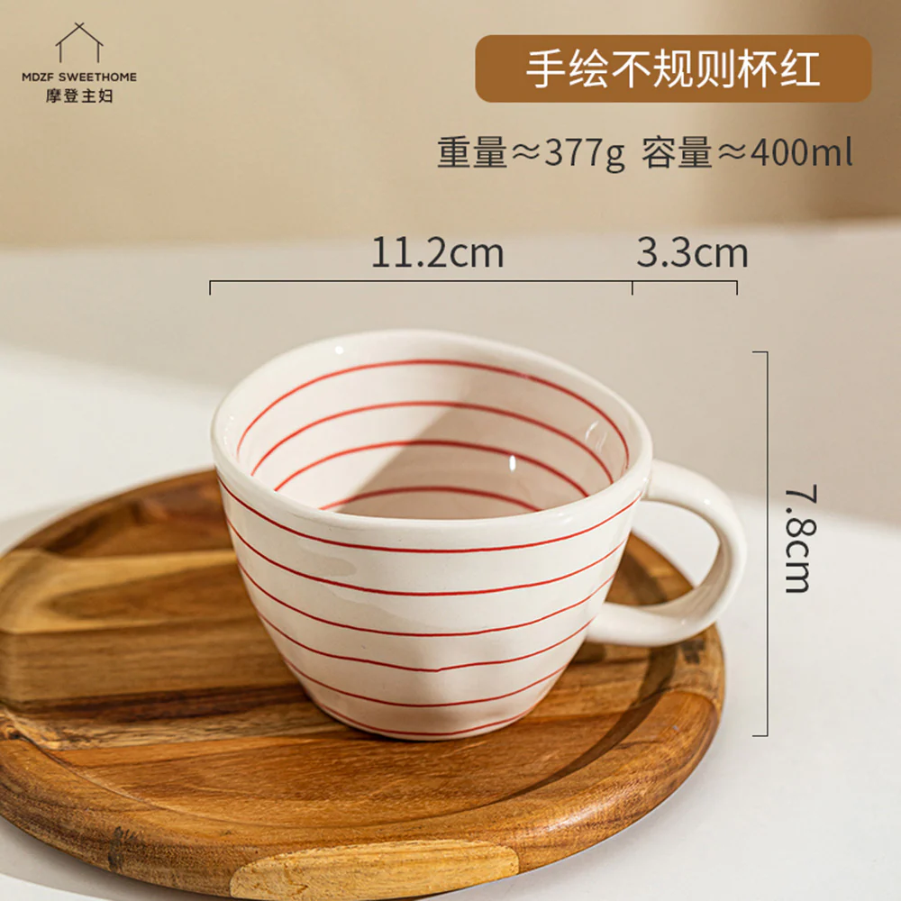 Modern SweetHome Ins Ceramic Mug Hand-Painted Irregular Cup - Red - Image 2