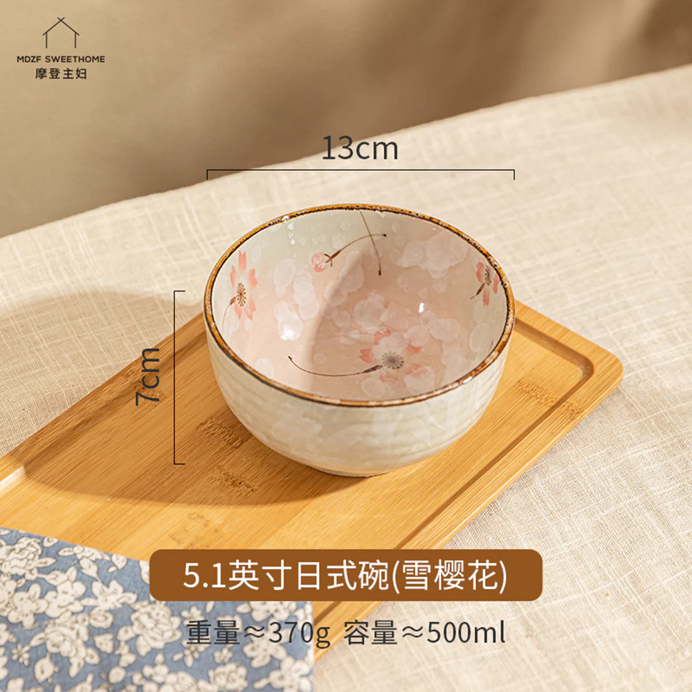 Modern SweetHome Japanese Rice Bowl - Snow Sakura Design, 5.1 Inch - Image 2