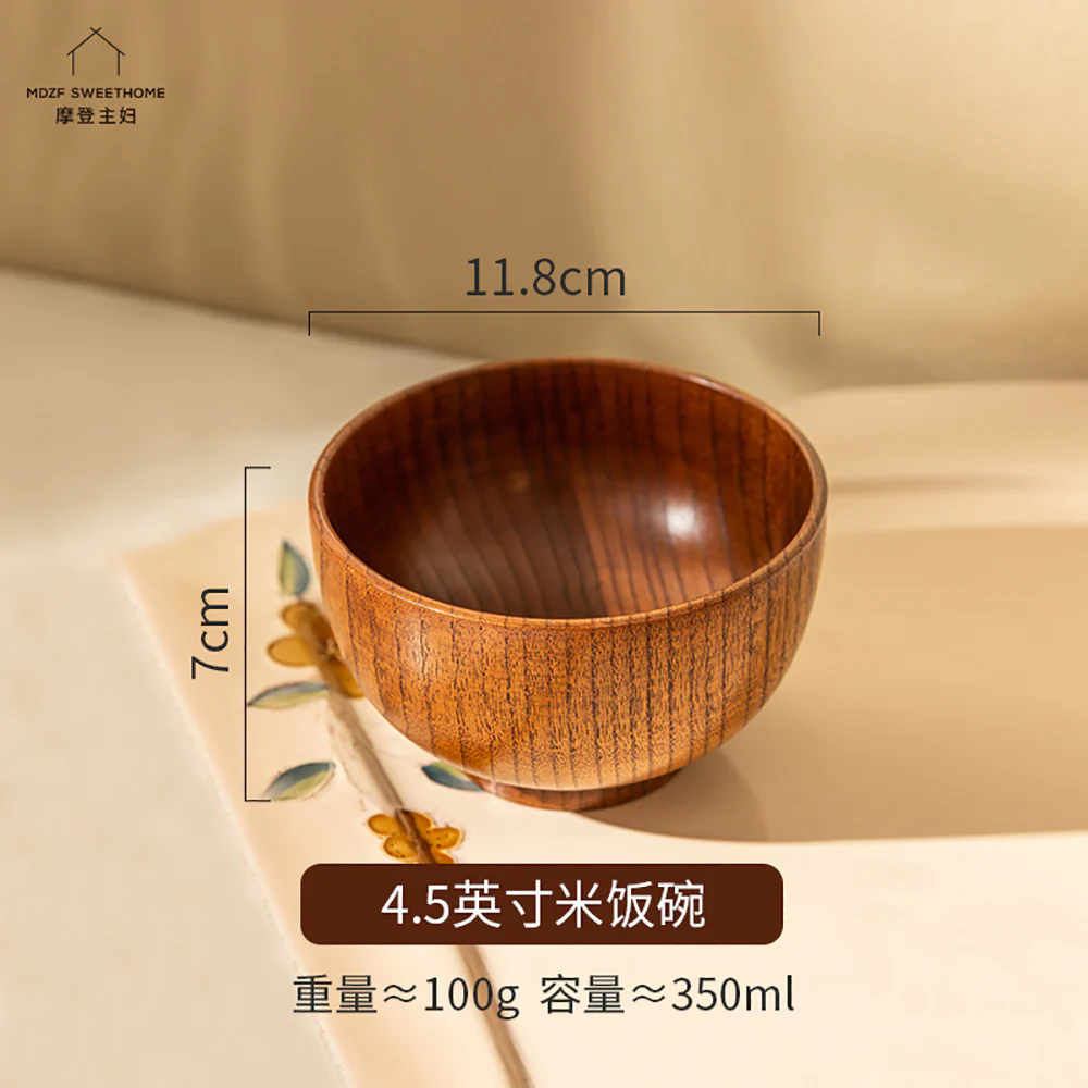 Modern SweetHome Japanese Wooden Rice Bowl - 4.5 Inch - Image 4