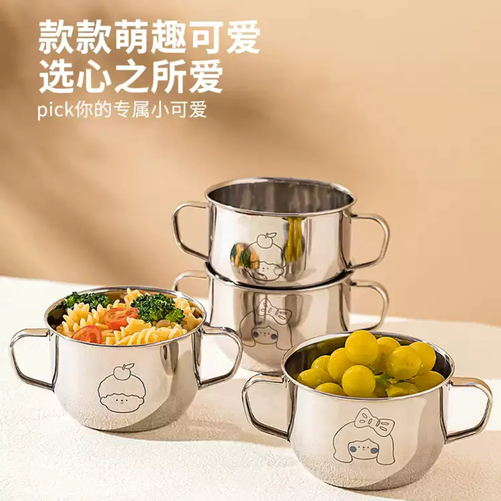 Modern Housewife Kids 304 Stainless Steel Double-Handle Bowl – Boy Design - Image 3