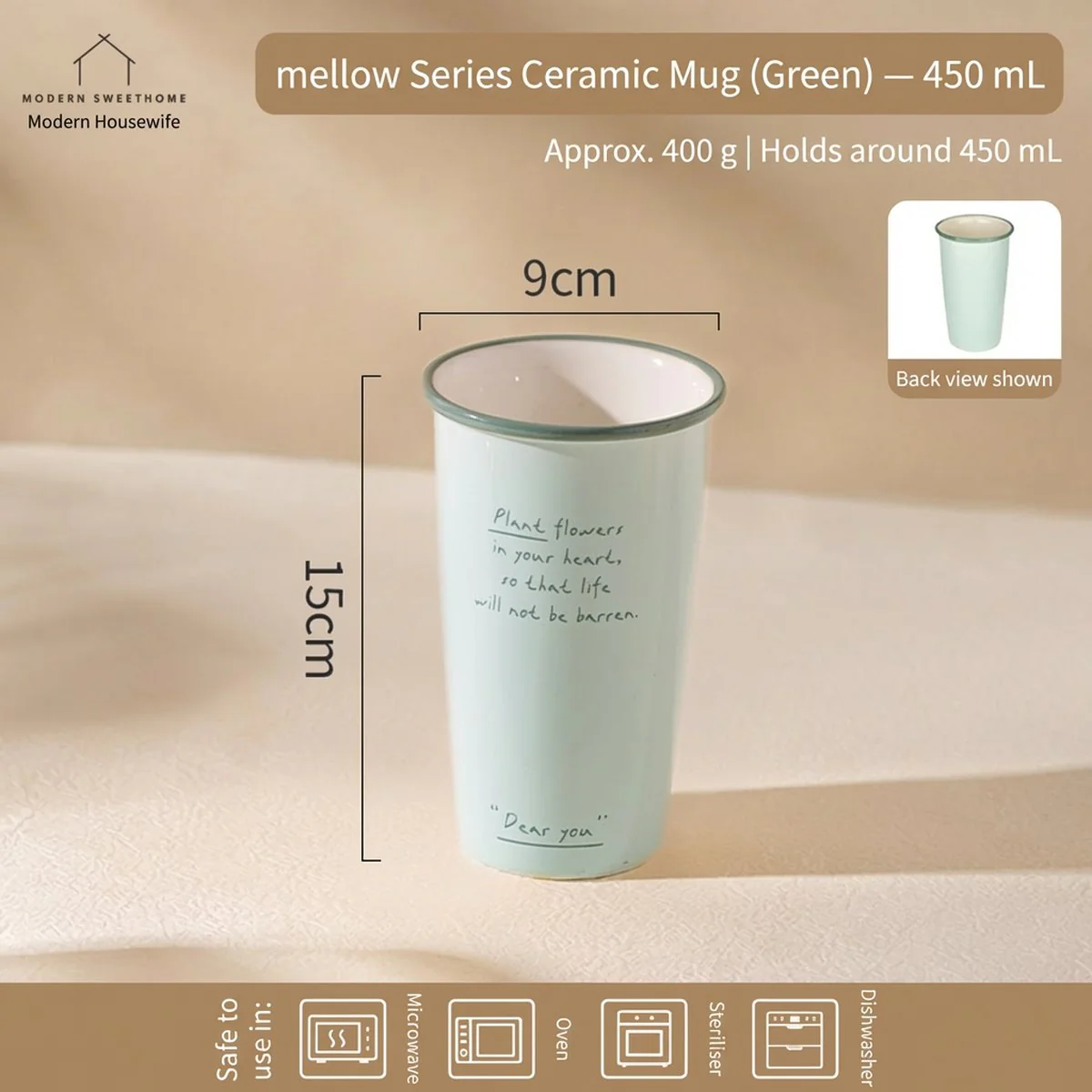Modern Housewife Mellow Series Ceramic Coffee Mug – Pastel Green, 450 ml - Image 5