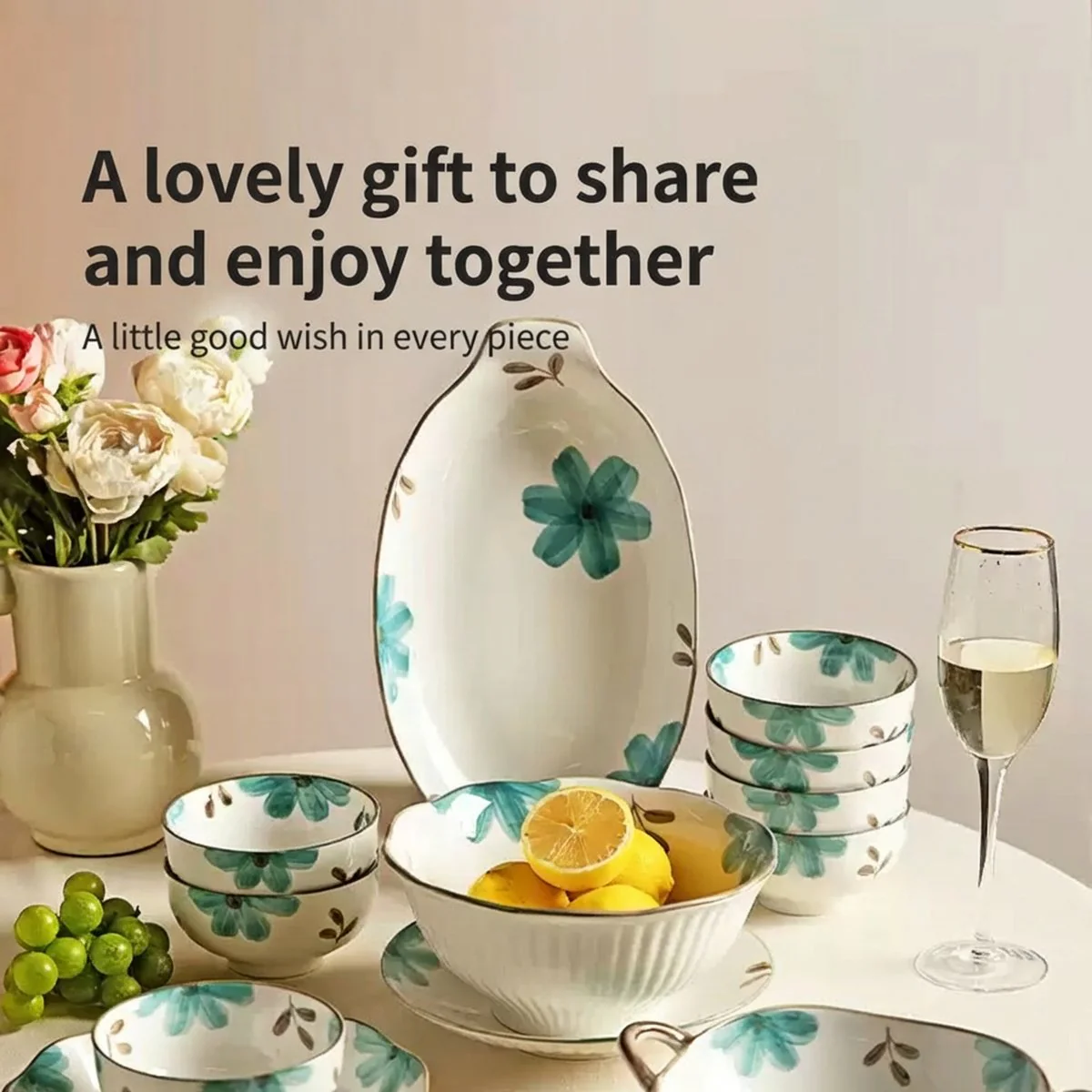 Modern Housewife “Qingyuan” Floral Rice Bowl 4.5" – Hand-Painted Ceramic Tableware - Image 2