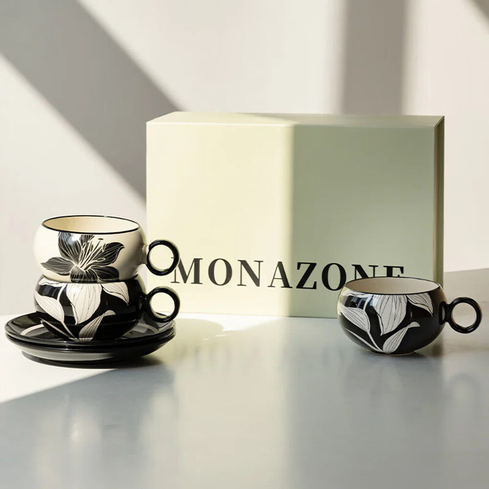 Modern SweetHome Retro Lily Cup and Saucer Set - Ink Black - Image 2