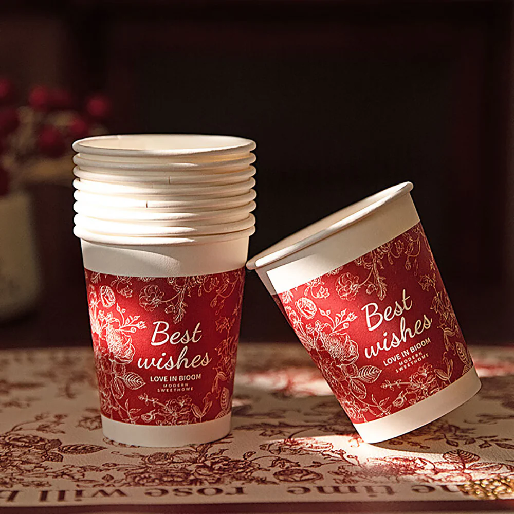 Modern SweetHome Rose Holiday Disposable Paper Cups 330ml - Pack of 20 - Image 2