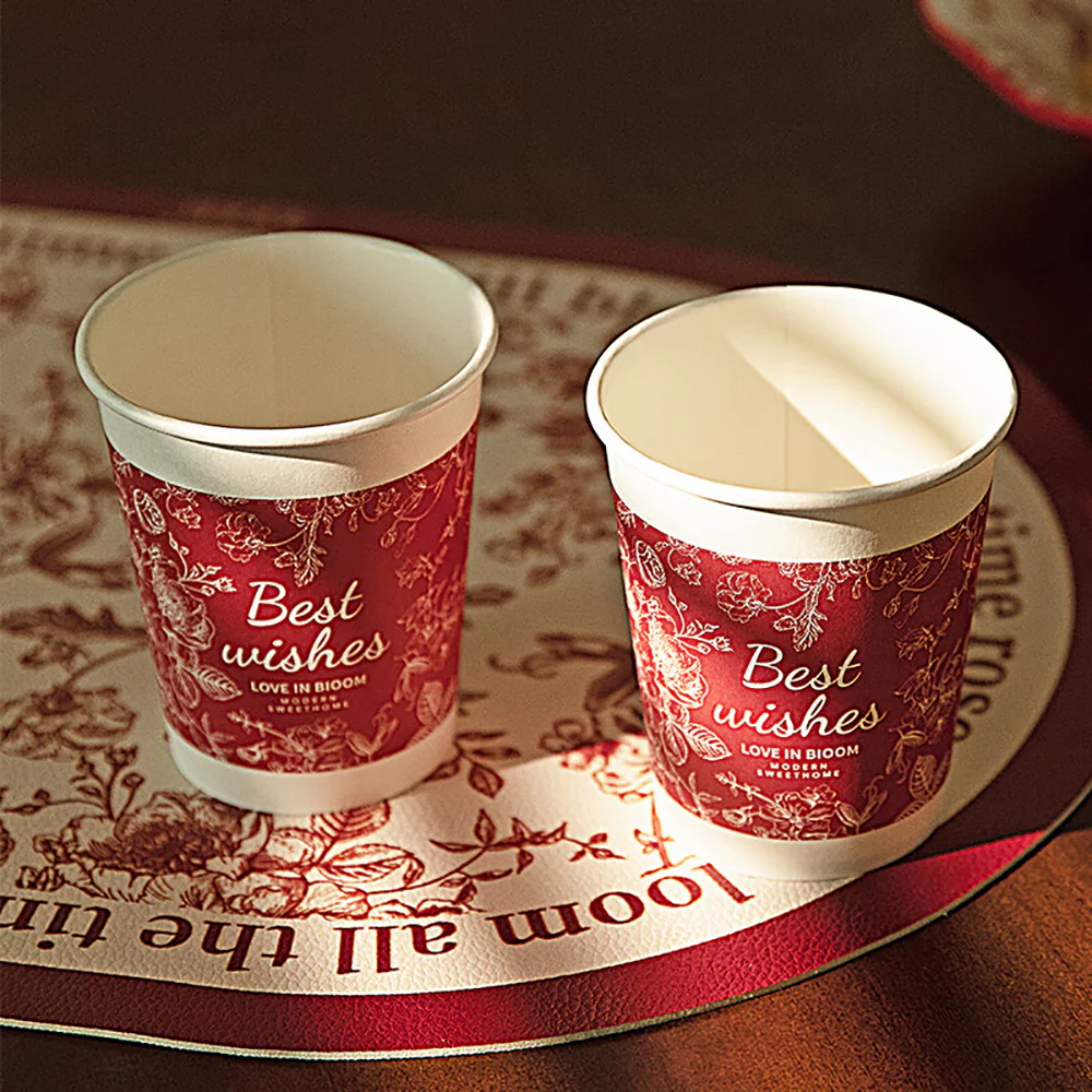 Modern SweetHome Rose Holiday Disposable Paper Cups 330ml - Pack of 50