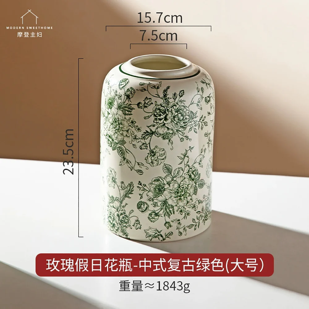 Modern SweetHome Rose Holiday Vase - Large, Chinese Vintage Green - Image 2