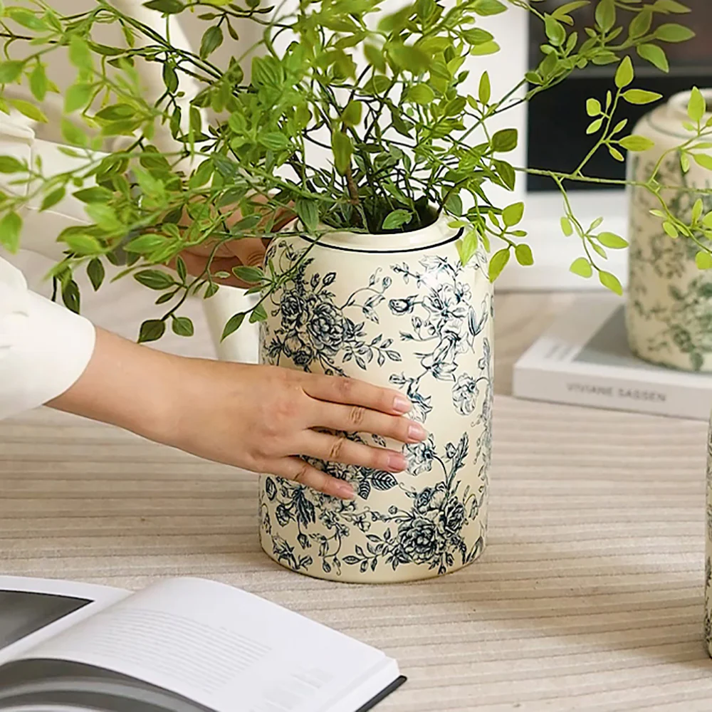 Modern SweetHome Rose Holiday Vase - Small, Blue, Vintage Chinese Style