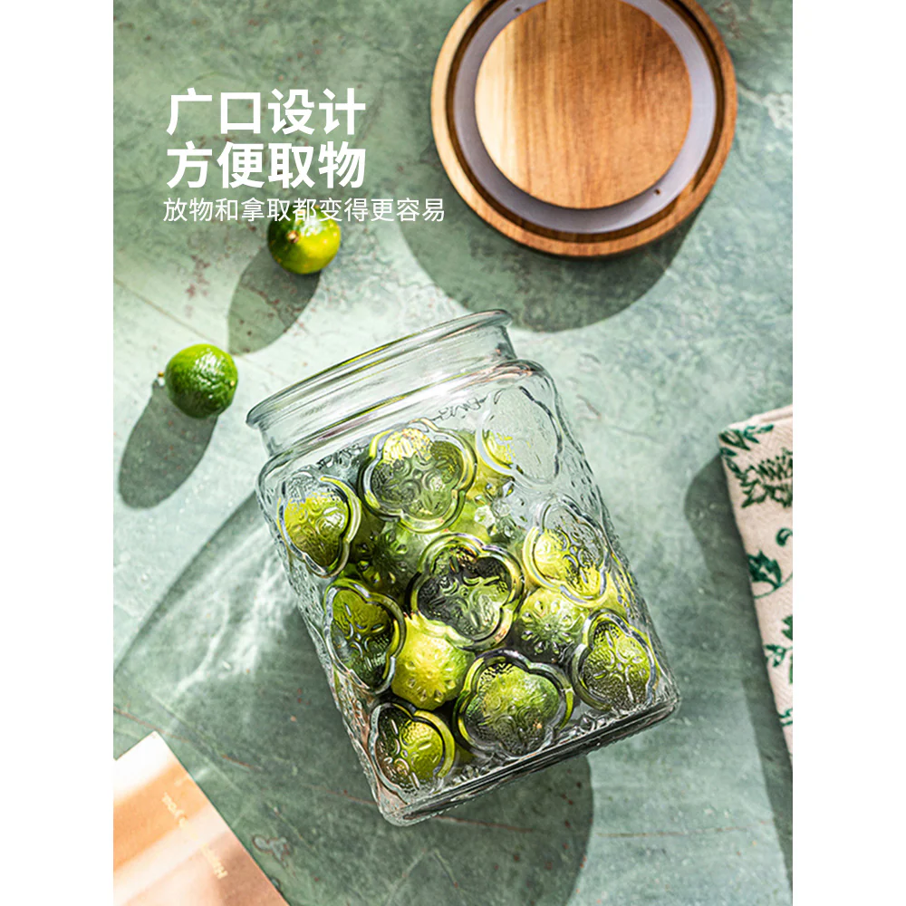 Modern SweetHome Round Sealed Jar with Acacia Wood Lid - 850ml - Image 2