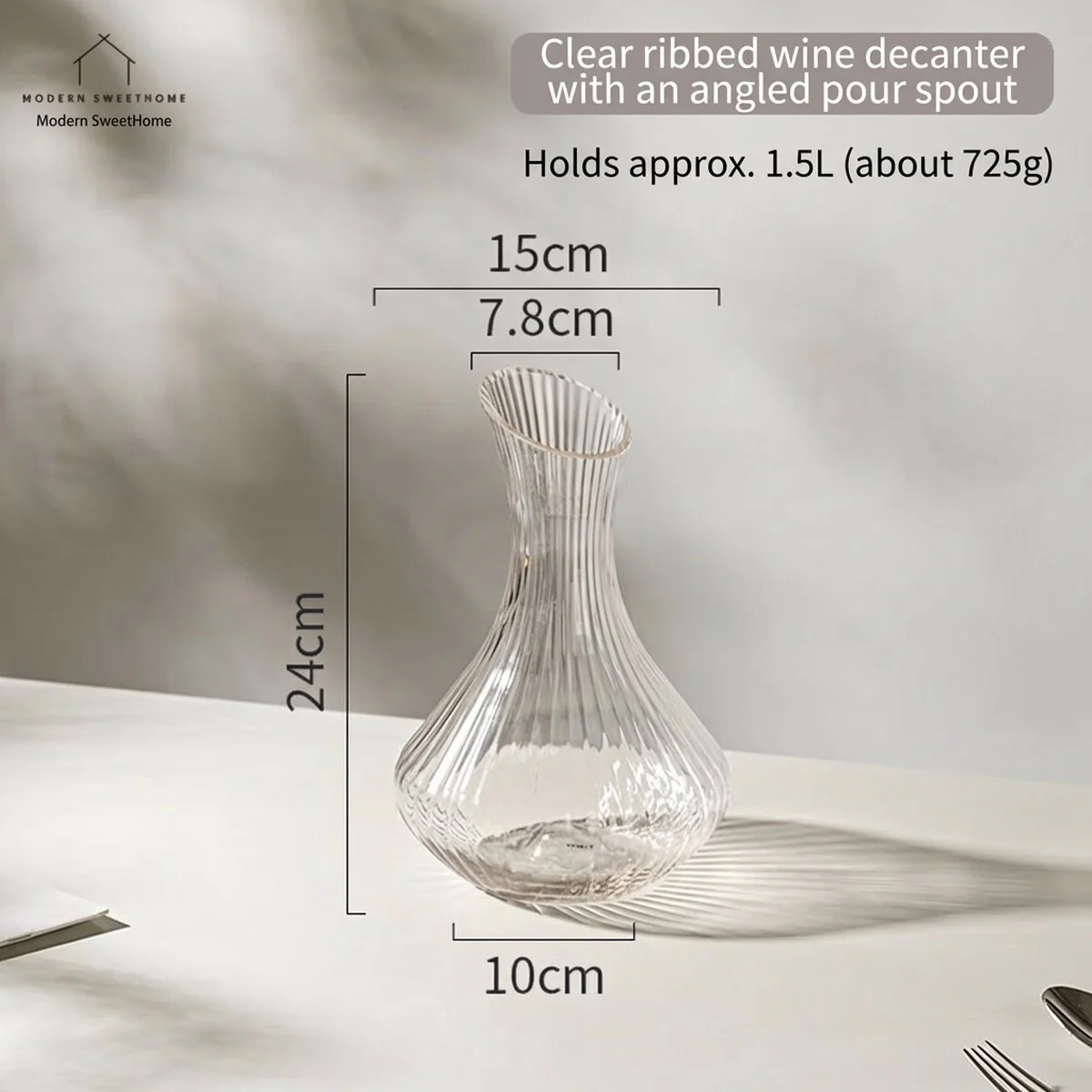 Modern Housewife Slanted Spout Ribbed Decanter - Transparent - Image 2