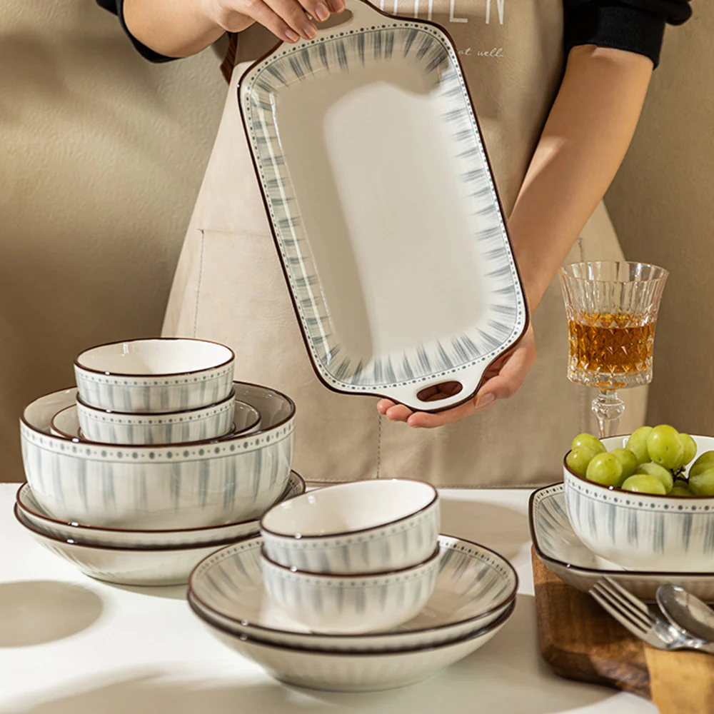 Modern SweetHome Soup Bowl Blue Line Design - 6 Inches - Image 2