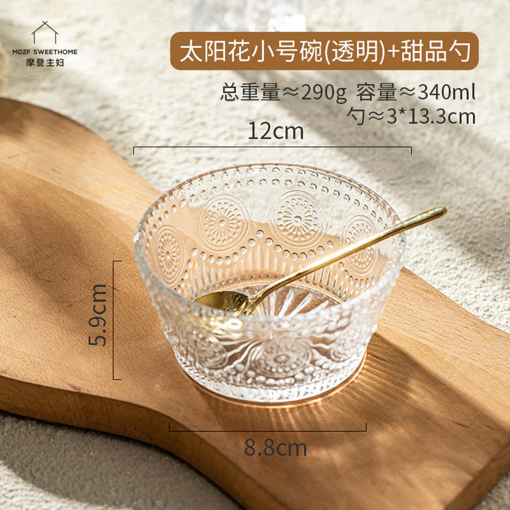 Modern SweetHome Sunflower Small Bowl - Transparent with Dessert Spoon - Image 2