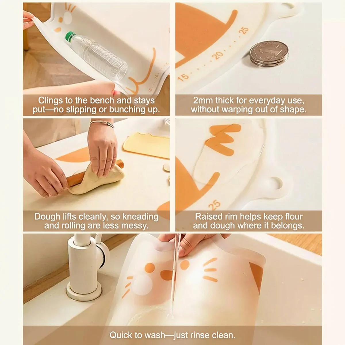 Modern Sweet Home Cat-Shaped Silicone Kneading Mat 52×39 cm with Matching Cat Dough Scraper – Non-Slip Baking Mat - Image 4