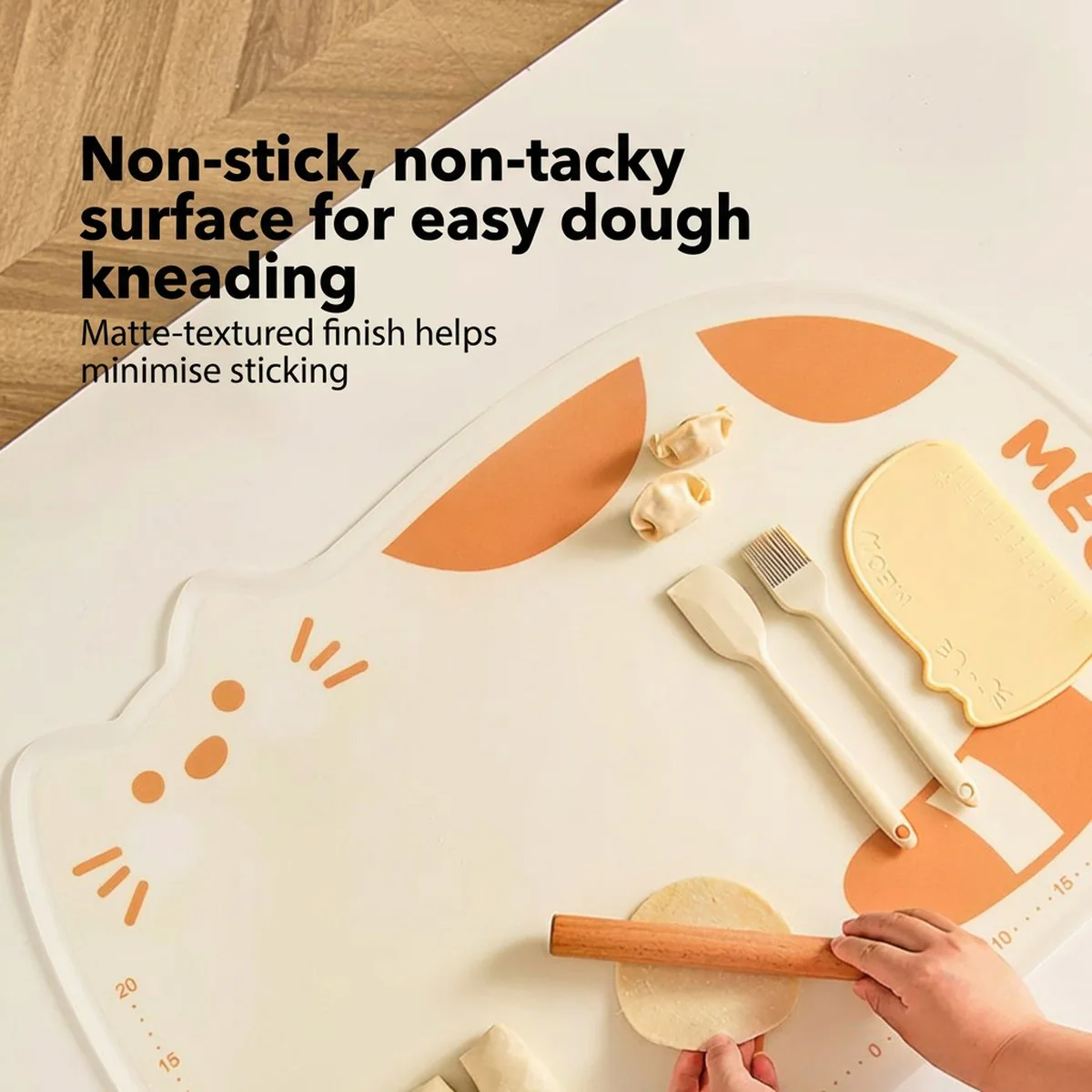 Modern Sweet Home Cat-Shaped Silicone Kneading Mat 52×39 cm with Matching Cat Dough Scraper – Non-Slip Baking Mat - Image 5
