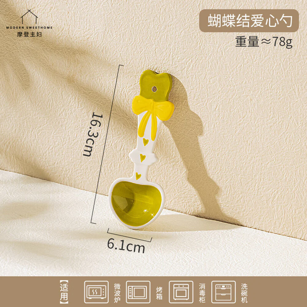 Modern Sweet Home Cute Ceramic Spoon with Bow and Heart Design - Image 2