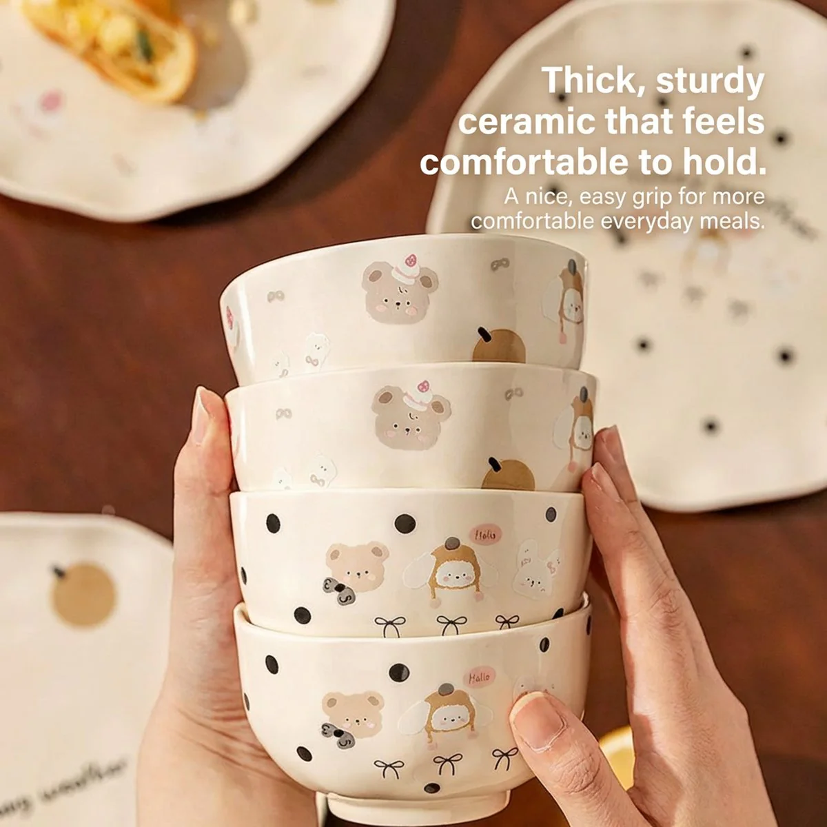 Modern Sweethome 4.5-Inch Ceramic Rice Bowl – Cute “Cake Bear” Pattern, 350 ml - Image 3
