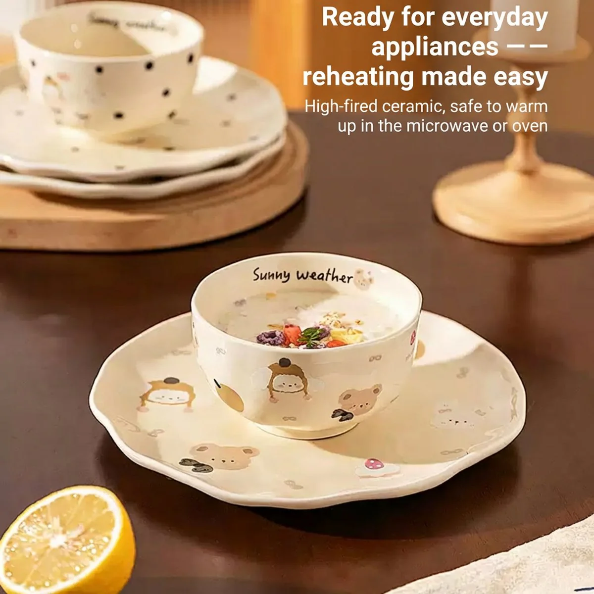 Modern Sweethome 4.5-Inch Ceramic Rice Bowl – Cute “Cake Bear” Pattern, 350 ml - Image 4