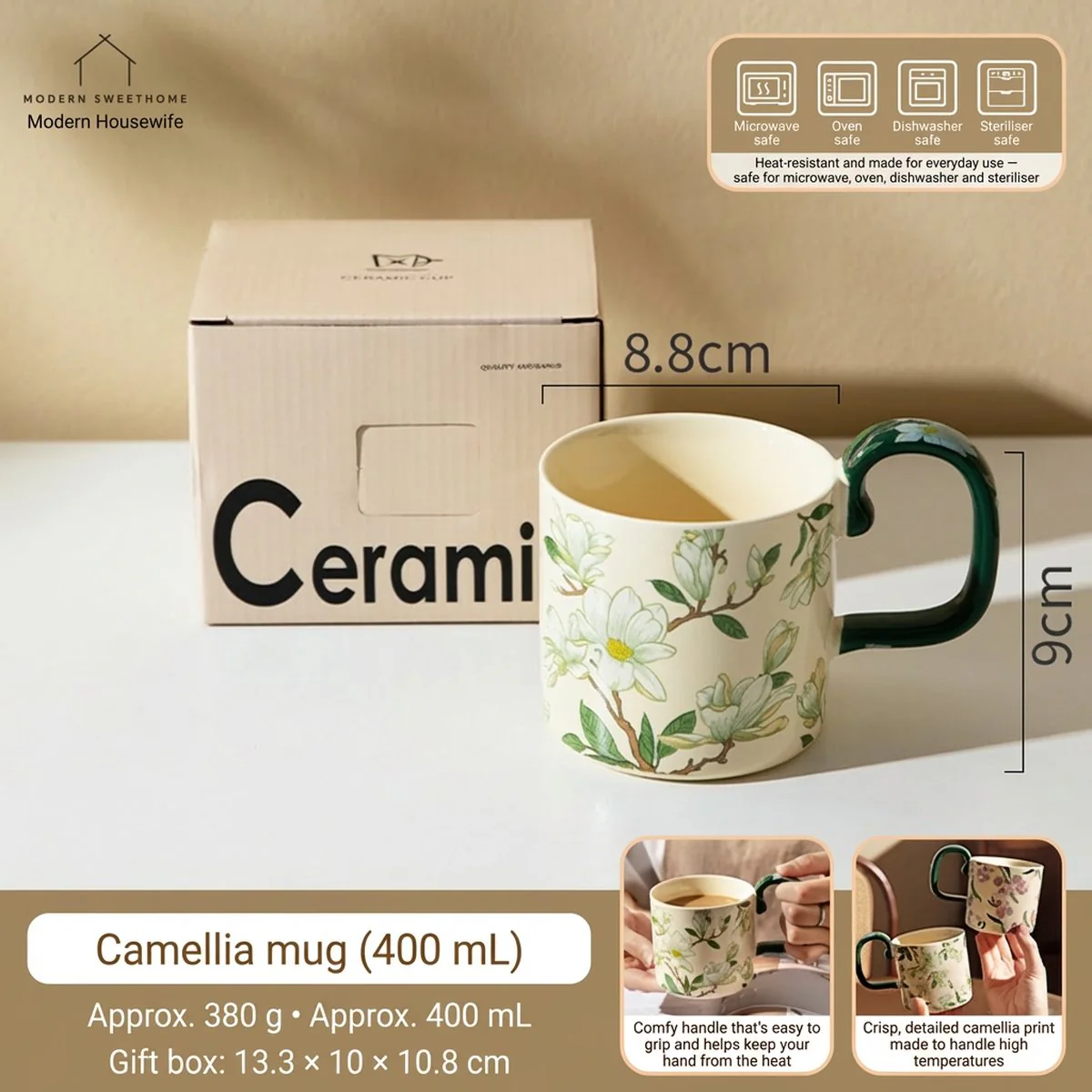 Modern Sweethome Camellia Blossom Ceramic Mug 400ml – Coffee & Tea Cup