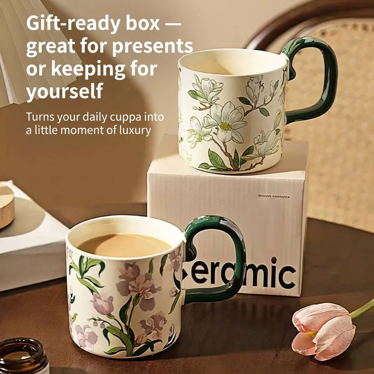 Modern Sweethome Camellia Blossom Ceramic Mug 400ml – Coffee & Tea Cup - Image 5