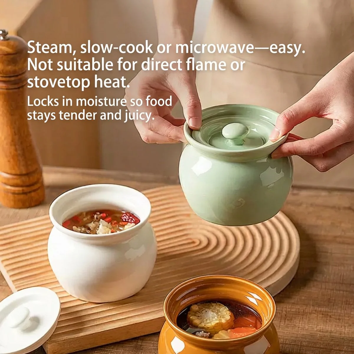 Modern Sweethome Ceramic Stew Pot with Lid – White 420ml - Image 5