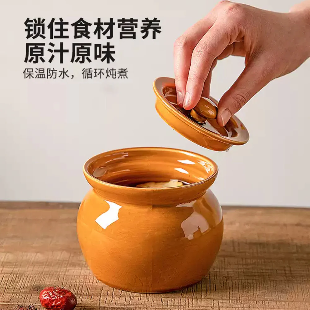 Modern Sweethome Covered Clay Stew Pot, Brown 350ml – Mini Ceramic Soup & Herbal Tonic Crock - Image 2
