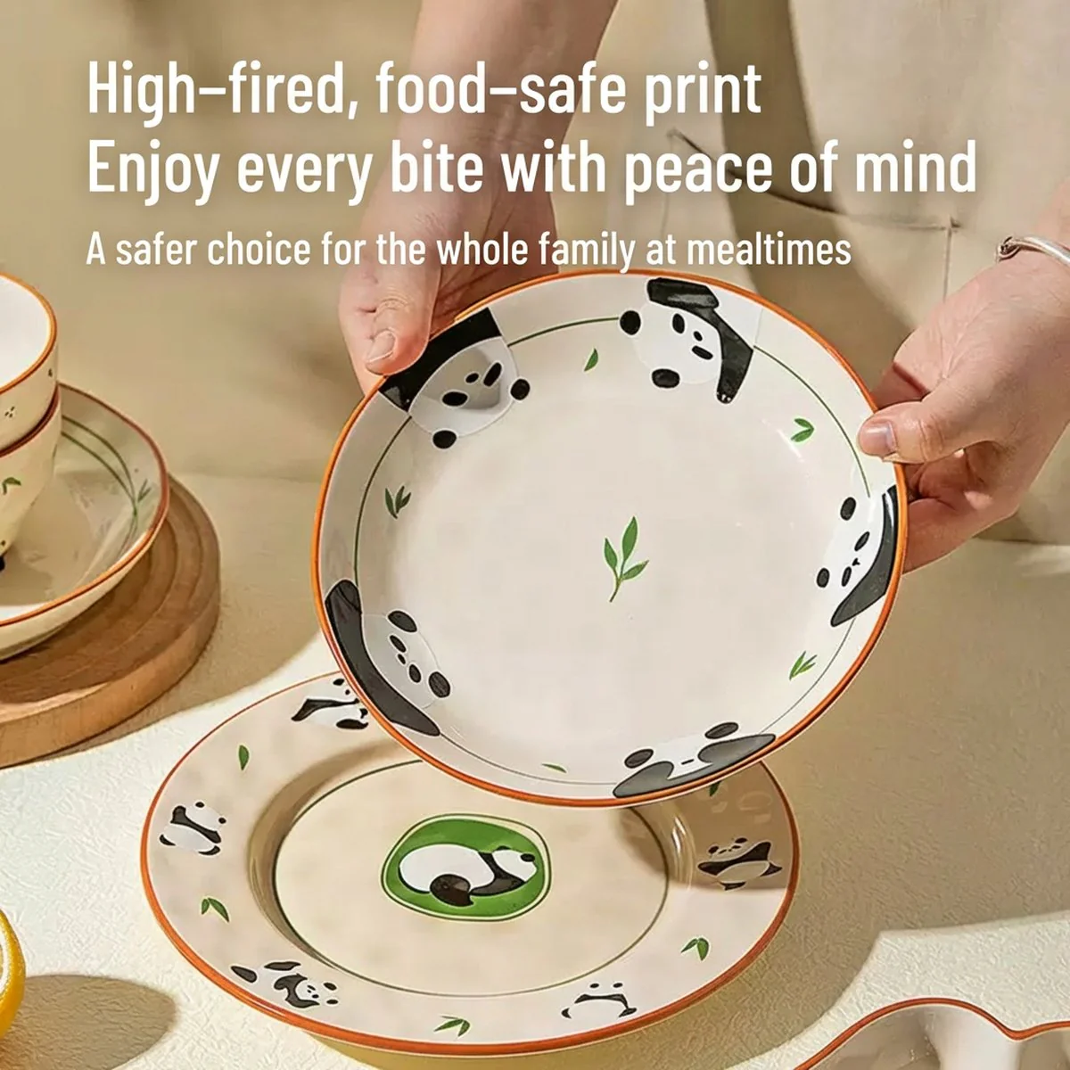 Modern SweetHome Gourd-Shaped Ceramic Bowl – Waving Panda Design, 4.7" (420 ml) - Image 2