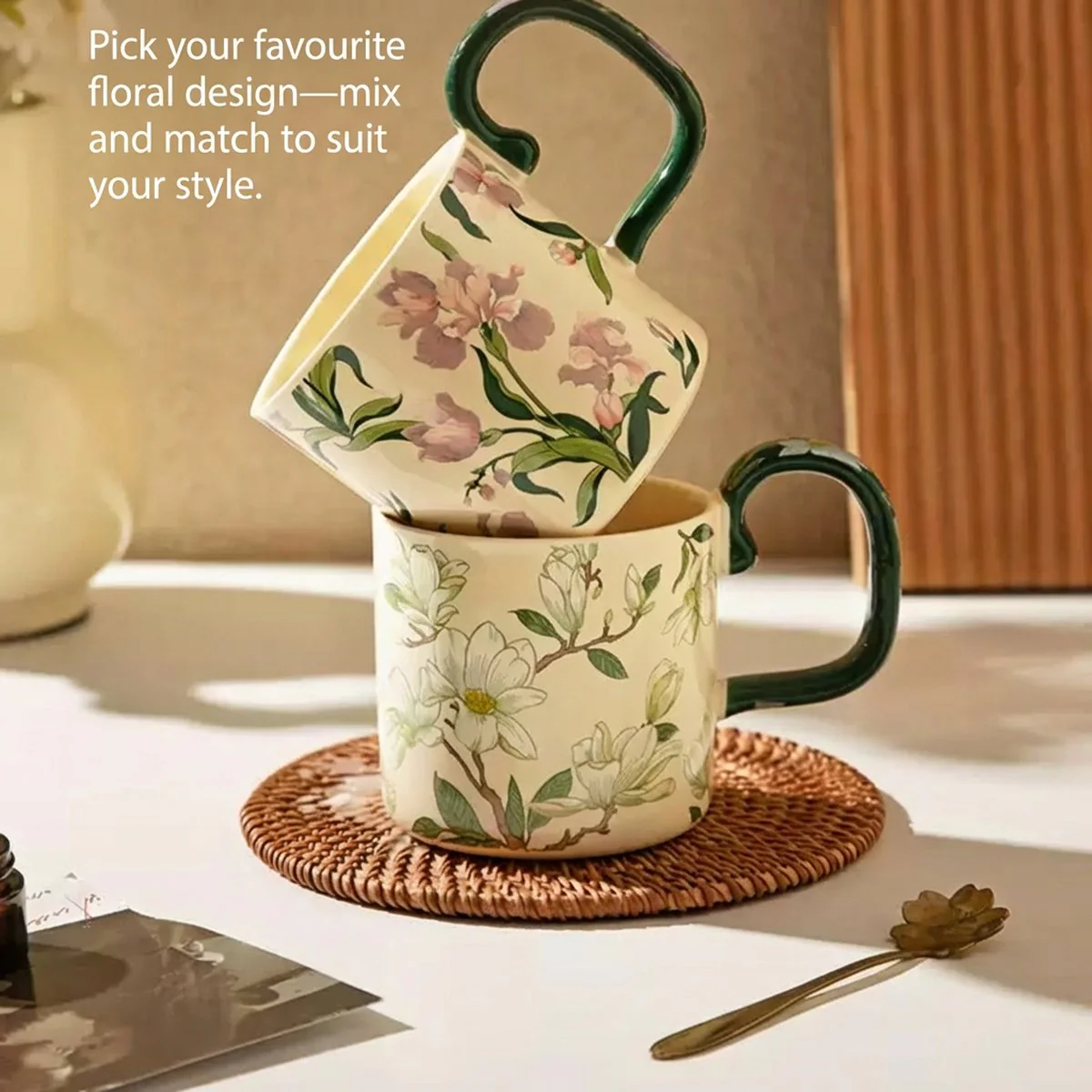 Modern Sweethome Iris Blossom Ceramic Mug – 400ml, Dishwasher & Microwave Safe - Image 2