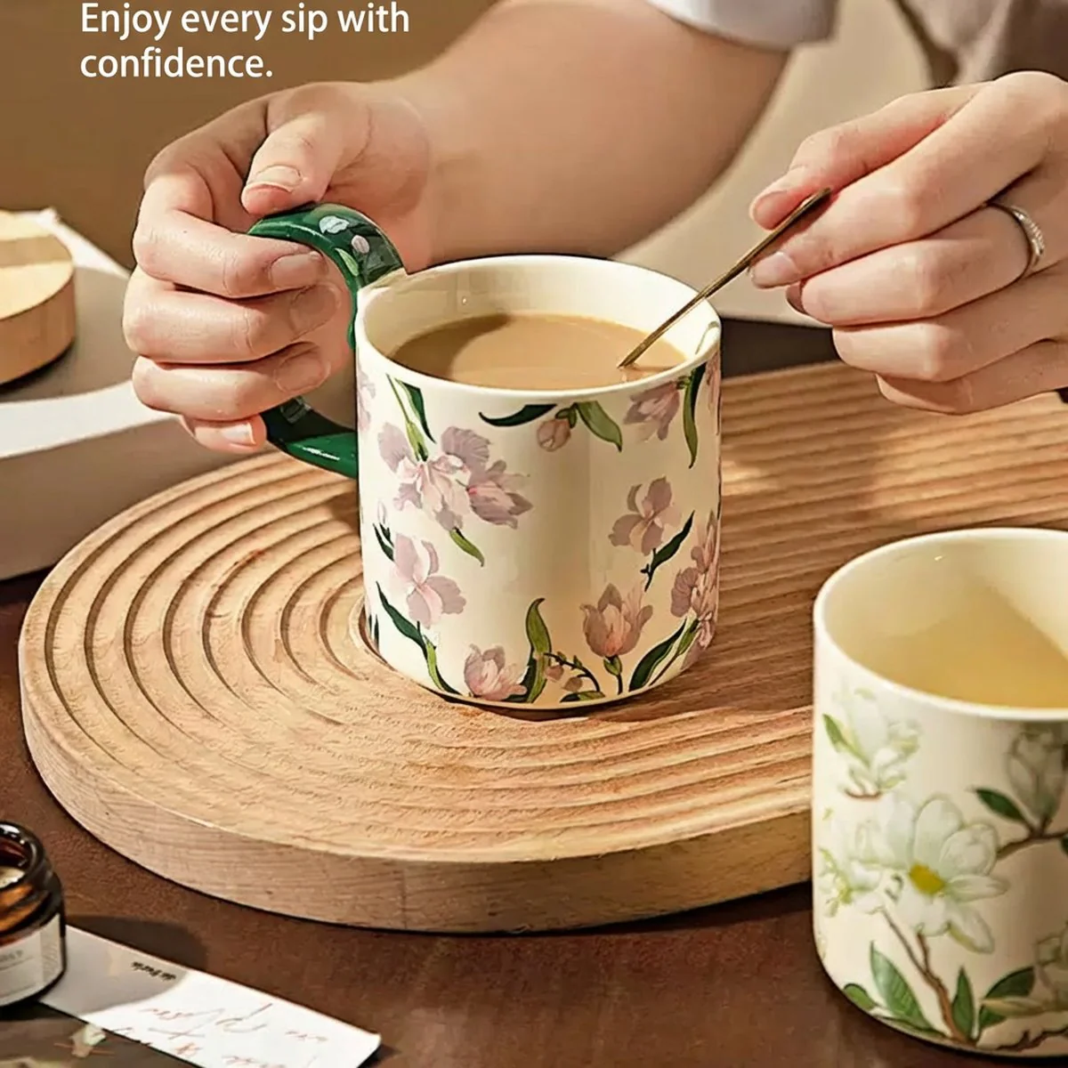 Modern Sweethome Iris Blossom Ceramic Mug – 400ml, Dishwasher & Microwave Safe - Image 3