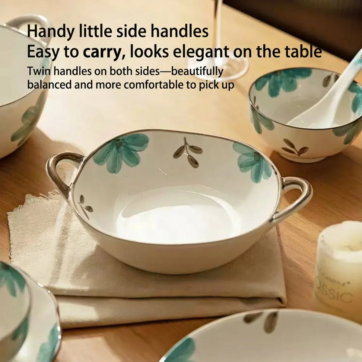 Modern SweetHome "Qingyuan" 8-Inch Lotus Leaf Ceramic Plate – Microwave, Oven & Dishwasher Safe - Image 3