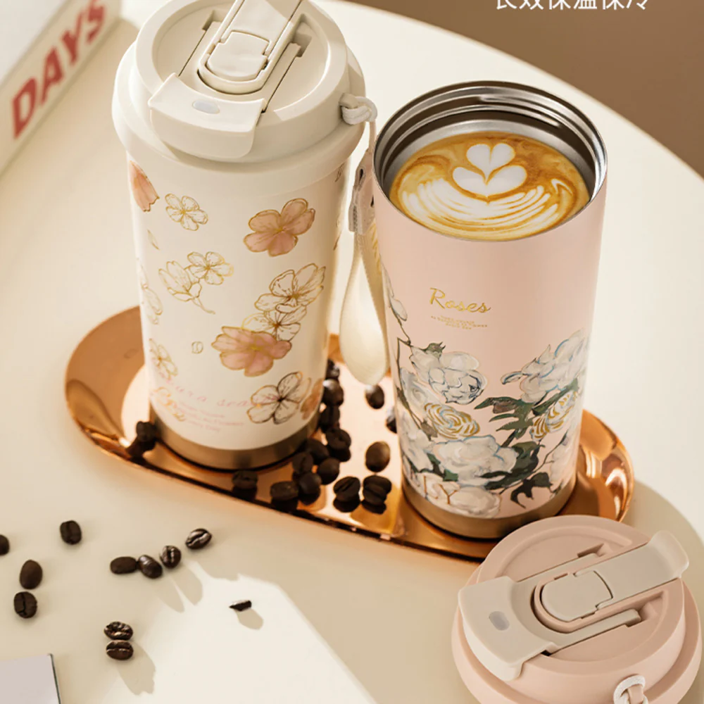 Modern Sweethome Sakura 316 Stainless Steel Insulated Travel Mug, Pink Gold – 500ml - Image 2
