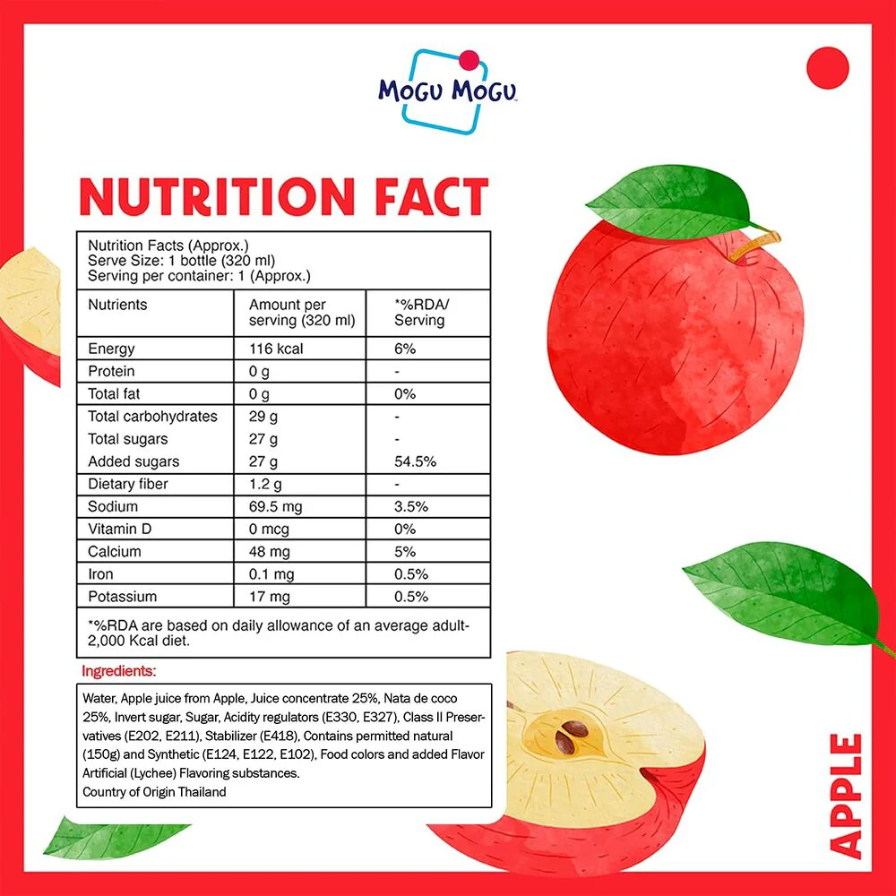 Mogu Mogu Apple Flavoured Drink with Nata de Coco 320ml x 6 - Image 3