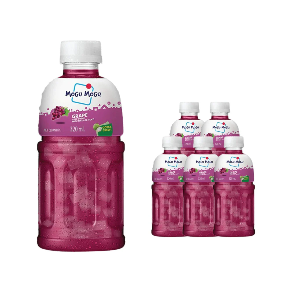 Mogu Mogu Grape Drink with Nata de Coco 320ml x 6 - Chewy Coconut Jelly Drink