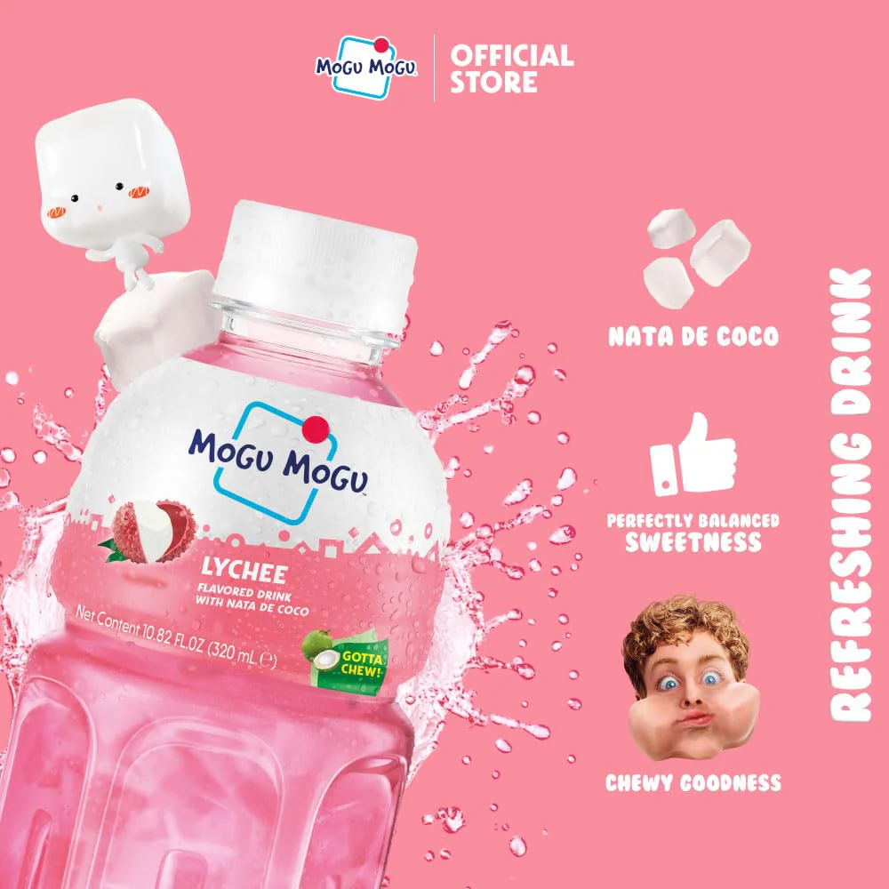 Mogu Mogu Lychee Drink with Nata de Coco 320ml x 6 Bottles - Image 2