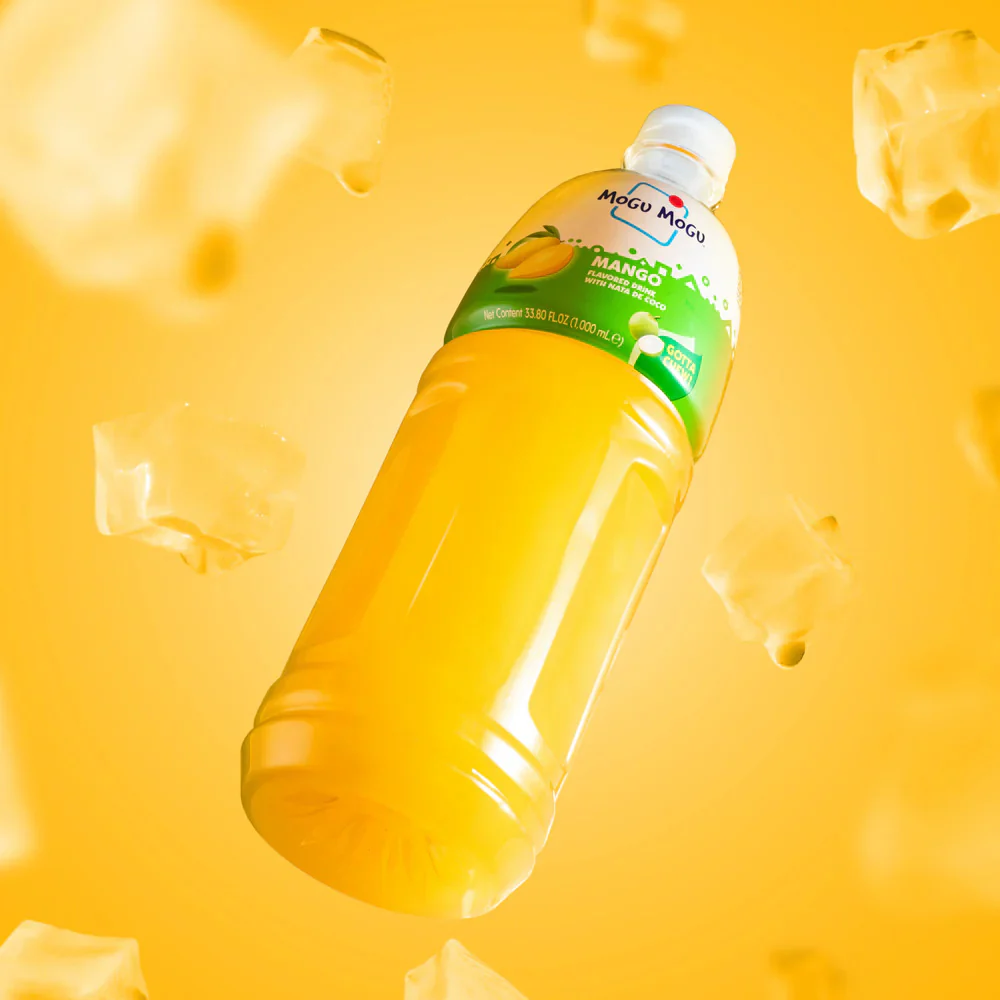 Mogu Mogu Mango Flavoured Drink with Nata de Coco 1L - Mango Juice Drink with Coconut Jelly Pieces - Image 3