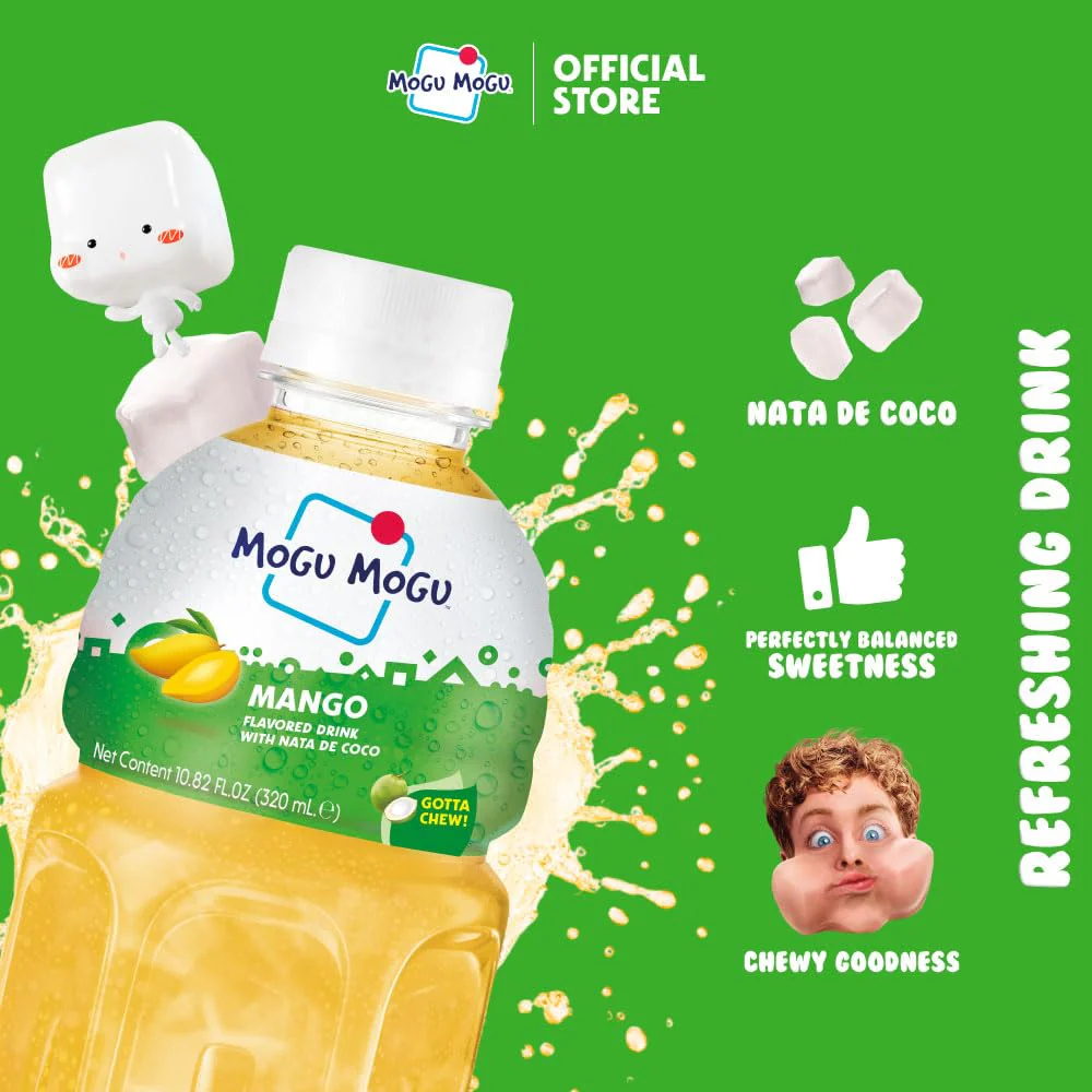 Mogu Mogu Mango Flavoured Drink with Nata de Coco 320ml x 6 Bottles - Image 2