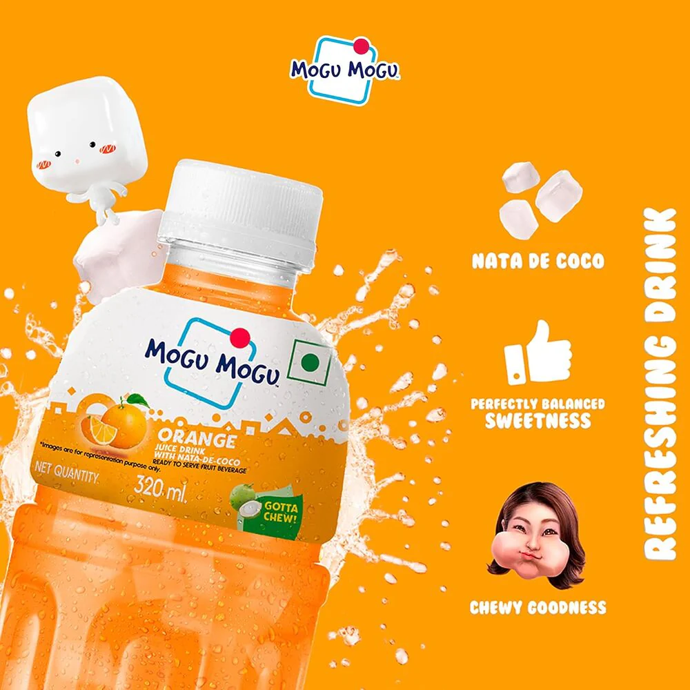 Mogu Mogu Orange Drink with Nata de Coco 320ml x 6 - Image 3
