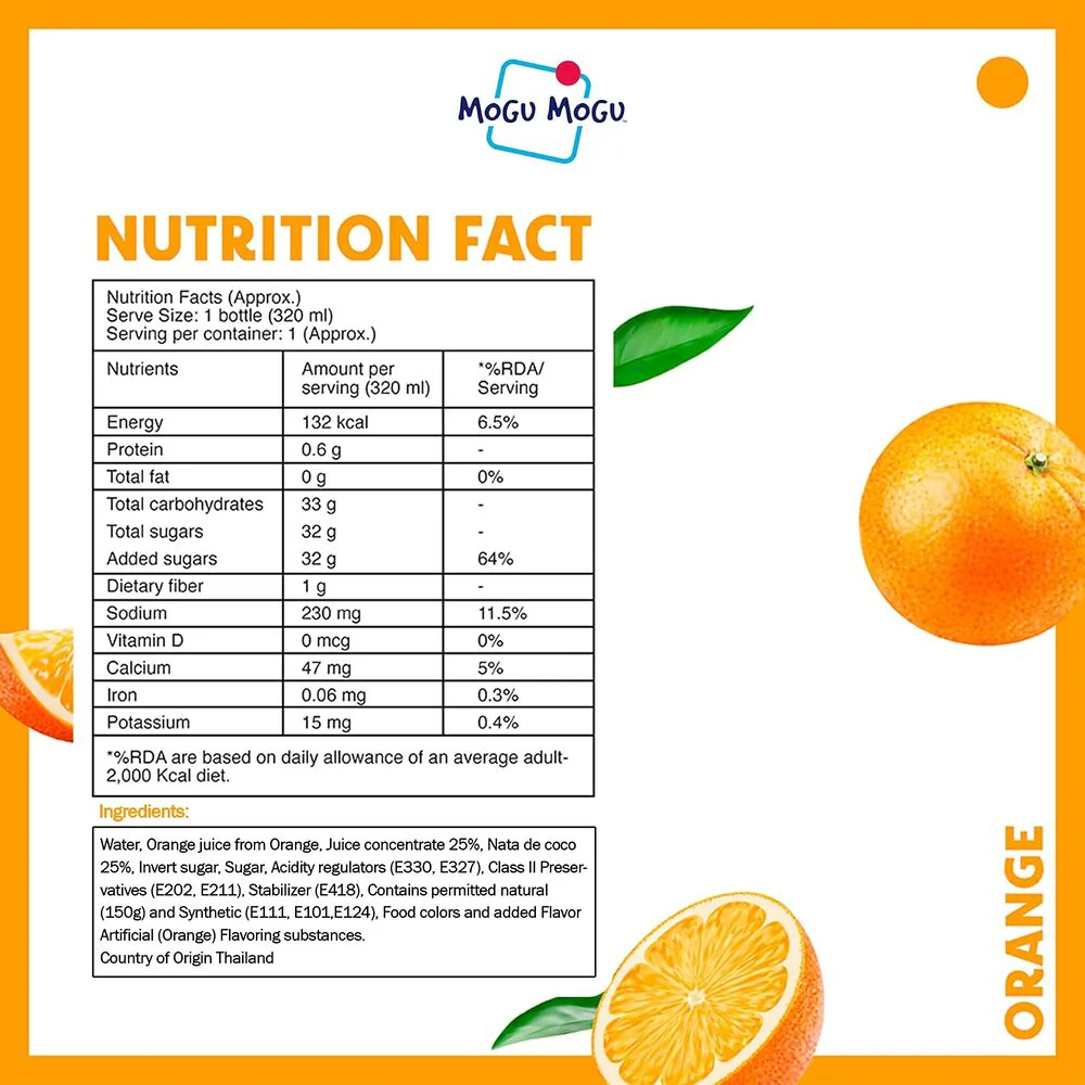 Mogu Mogu Orange Drink with Nata de Coco 320ml x 6 - Image 4