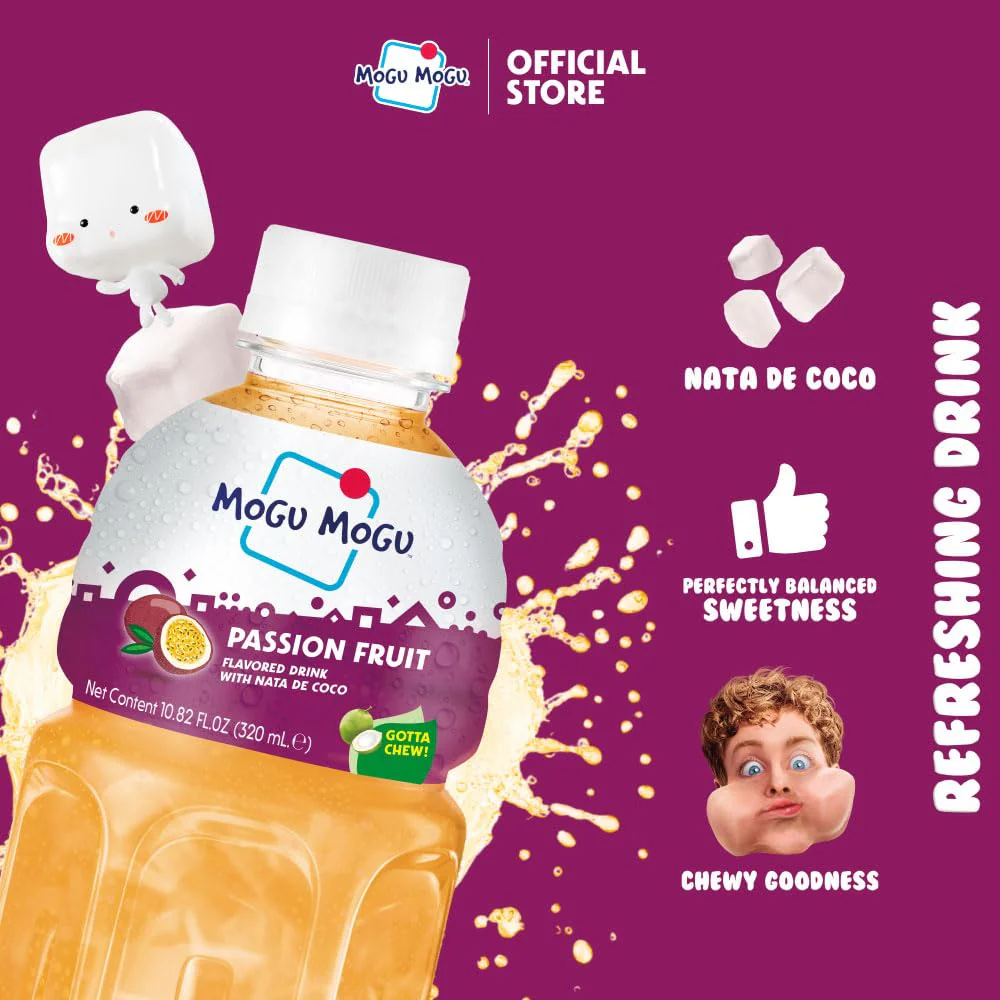 Mogu Mogu Passion Fruit Flavoured Drink with Nata de Coco 320ml x 6 Bottles - Image 2