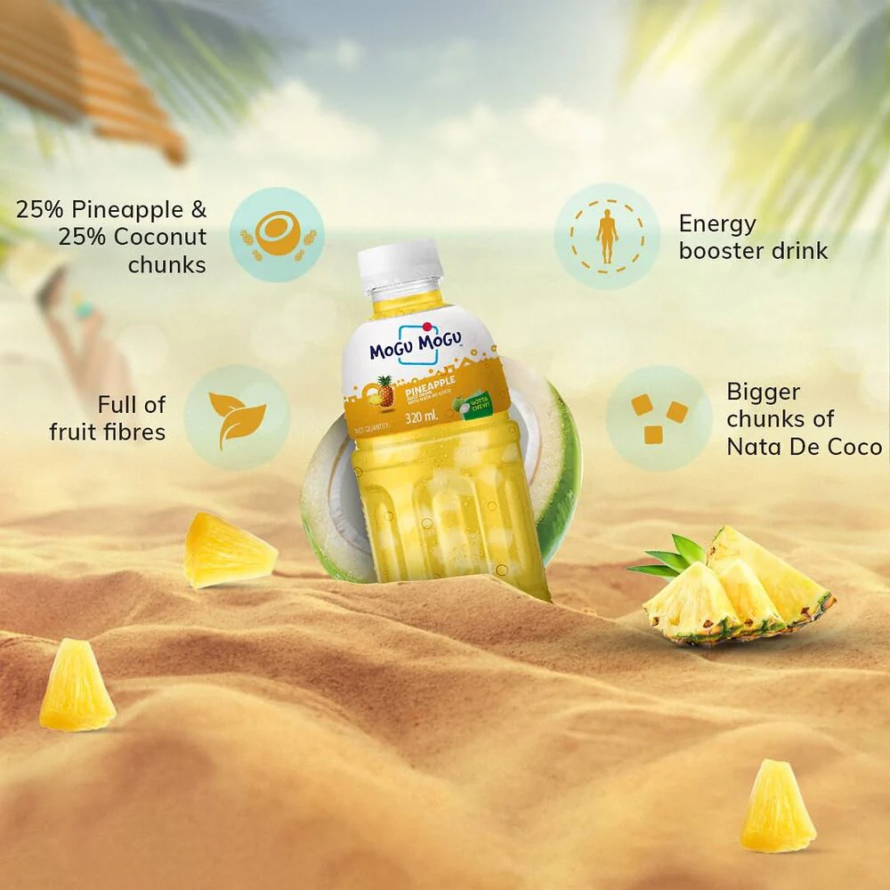 Mogu Mogu Pineapple Juice Drink with Nata de Coco 320ml x 6 - Image 4