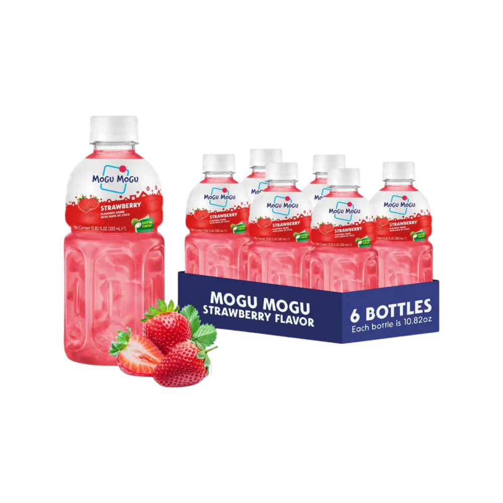Mogu Mogu Strawberry Juice Drink with Nata de Coco 320ml x 6 Bottles