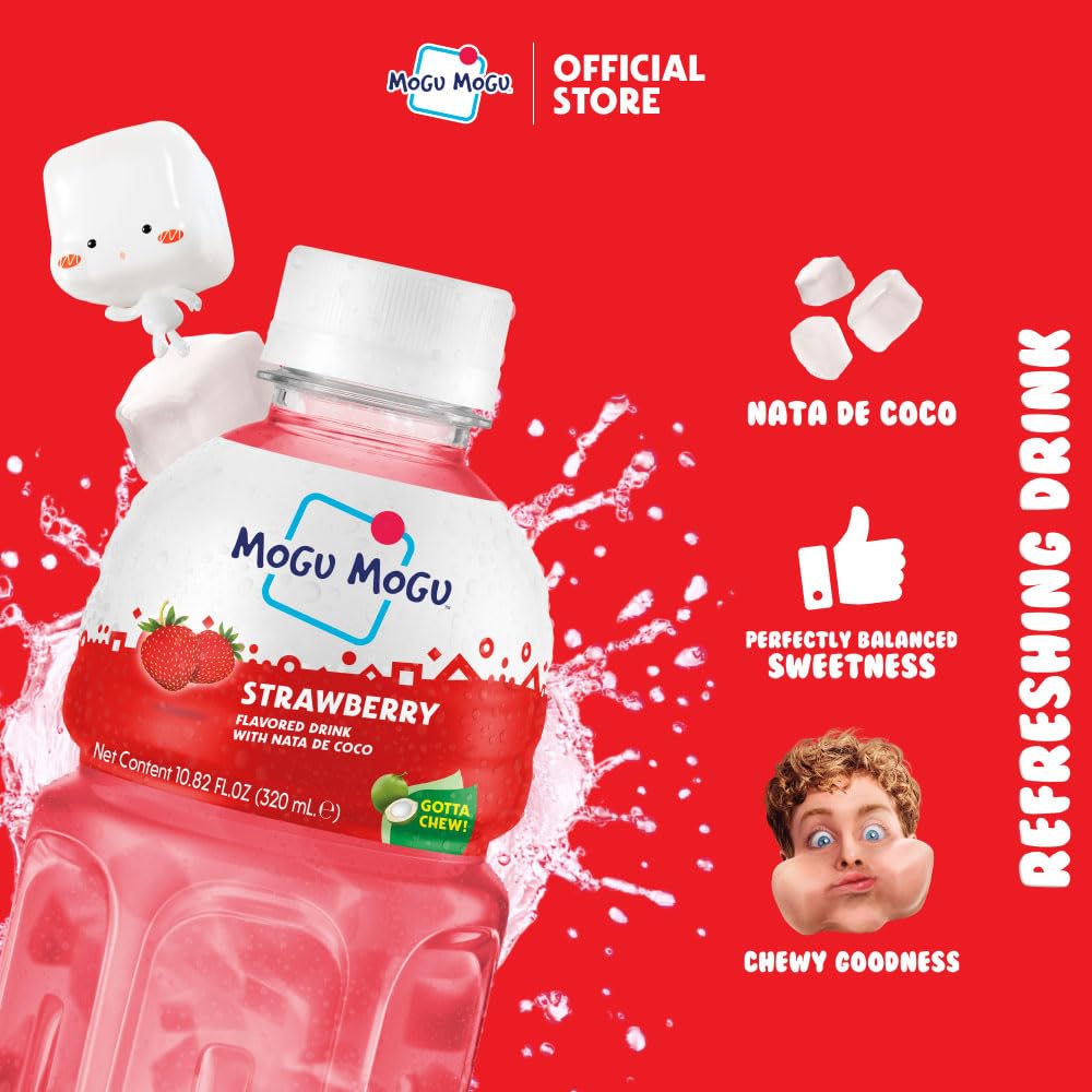 Mogu Mogu Strawberry Juice Drink with Nata de Coco 320ml x 6 Bottles - Image 2