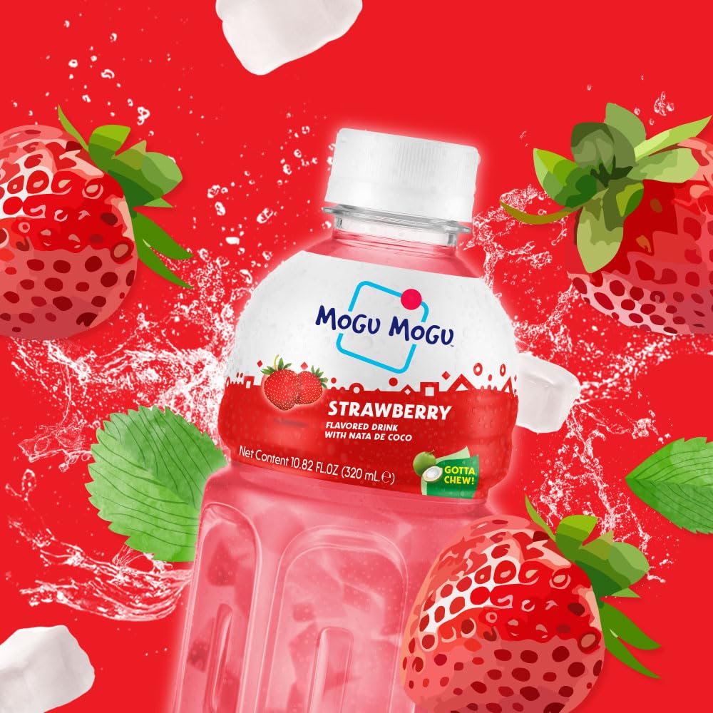 Mogu Mogu Strawberry Juice Drink with Nata de Coco 320ml x 6 Bottles - Image 3