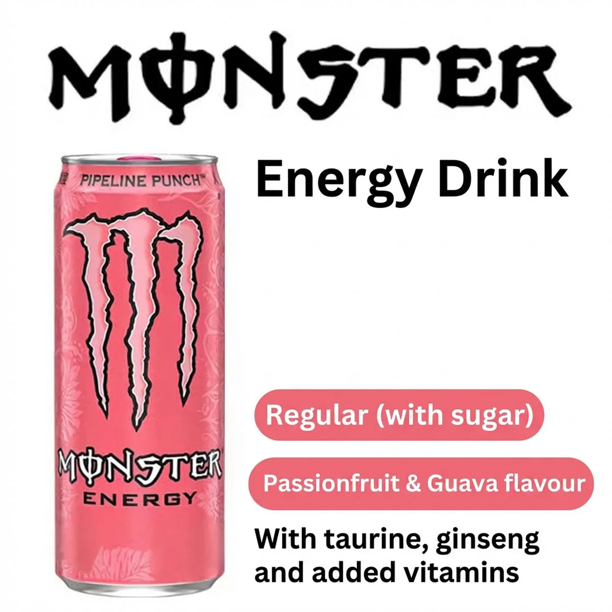 Monster Energy Drink Pipeline Punch Passionfruit Guava - 330ml x 12 Cans - Image 2